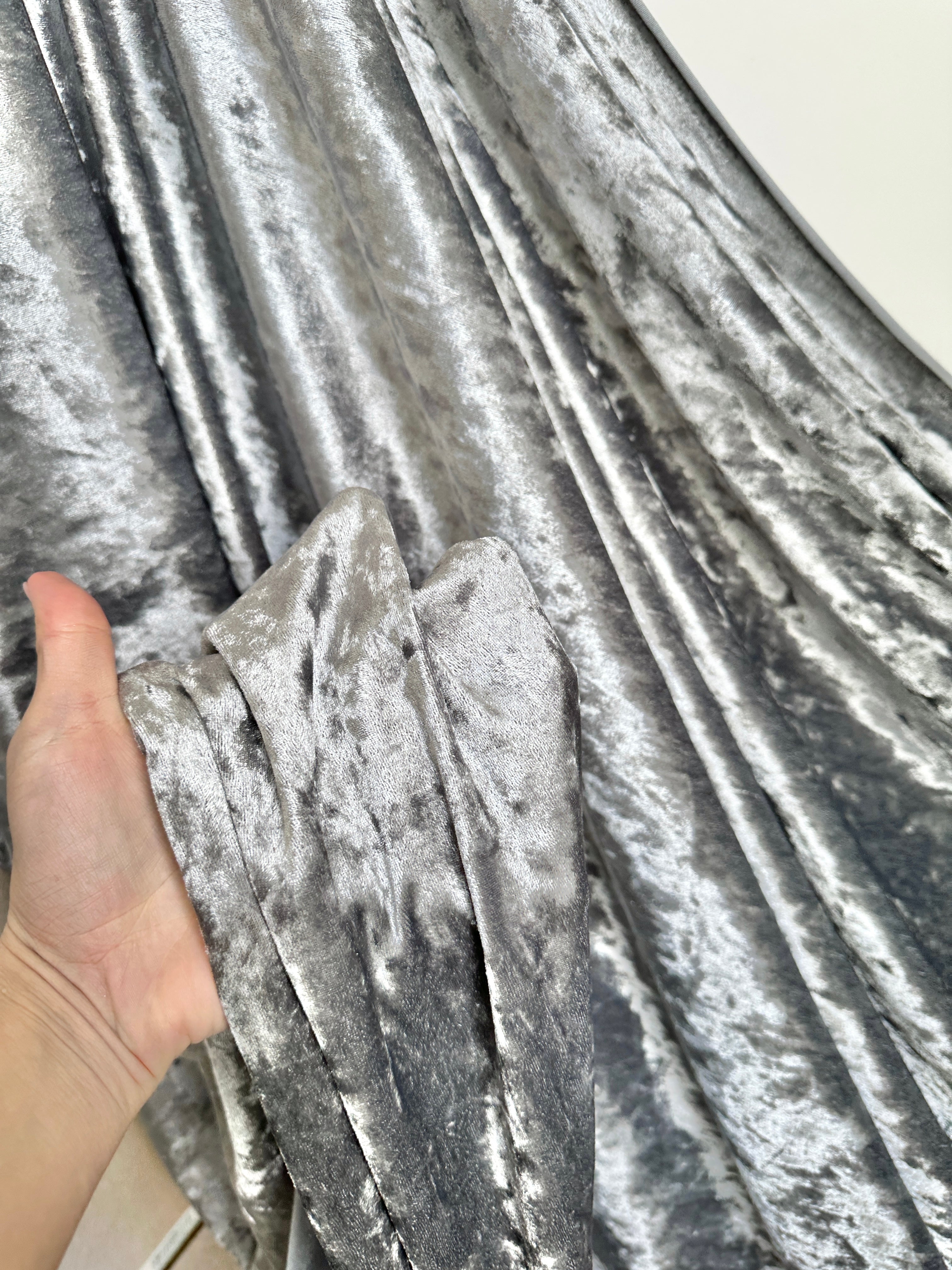 Silver crushed velvet, Silver fabric for woman, Silver bridal fabric, Bridal dress silver, Silver stretch fabric, Velvet for golvers, Velvet for pants, Crushed velvet on sale, Discounted velvet, Luxury Velvet, Premium velvet, Best quality velvet
