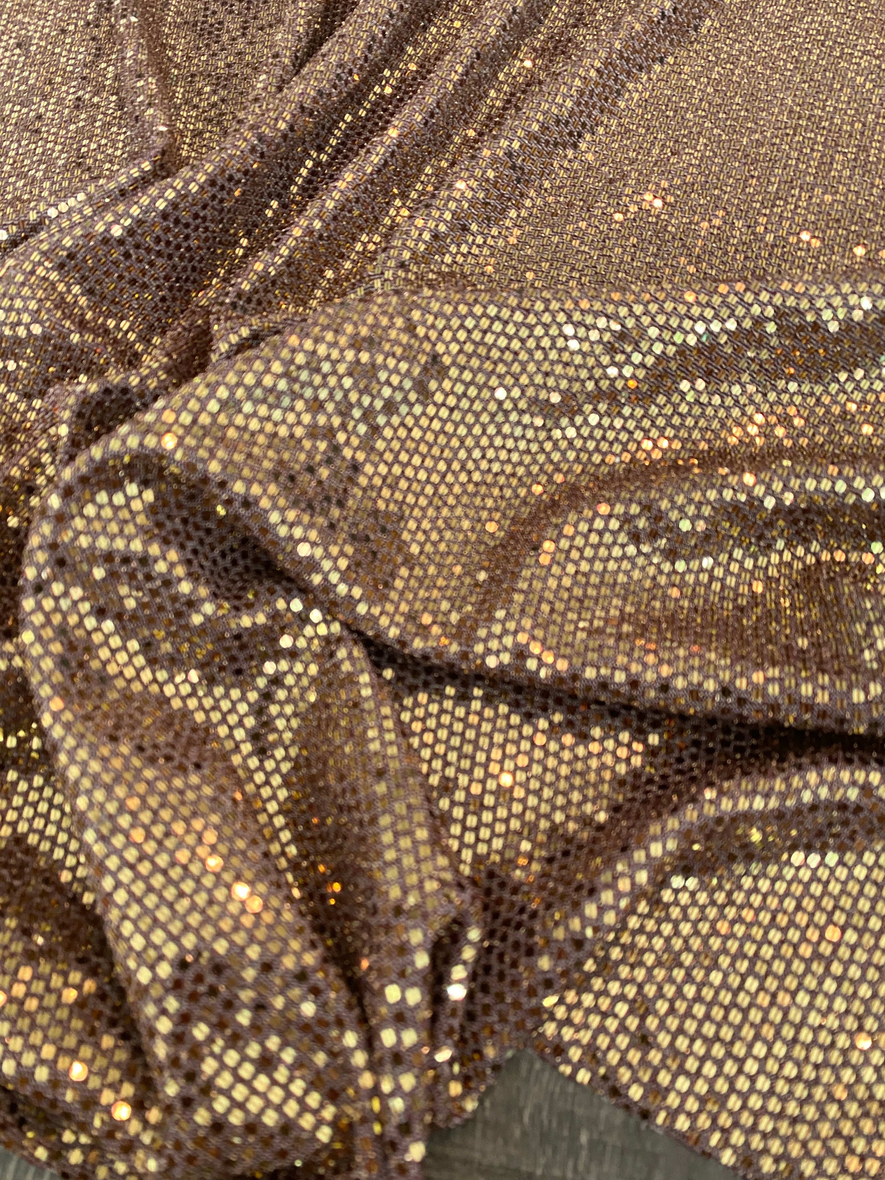 Gold Flat Mirror Stretch Sequin Knit, sequin knit on discount. gold sequin, stretch sequin knit, flat mirror nsequin material, mirror sequin knit for brides, stretch sequin fabric by the yard, gold sequin knit fabric dress