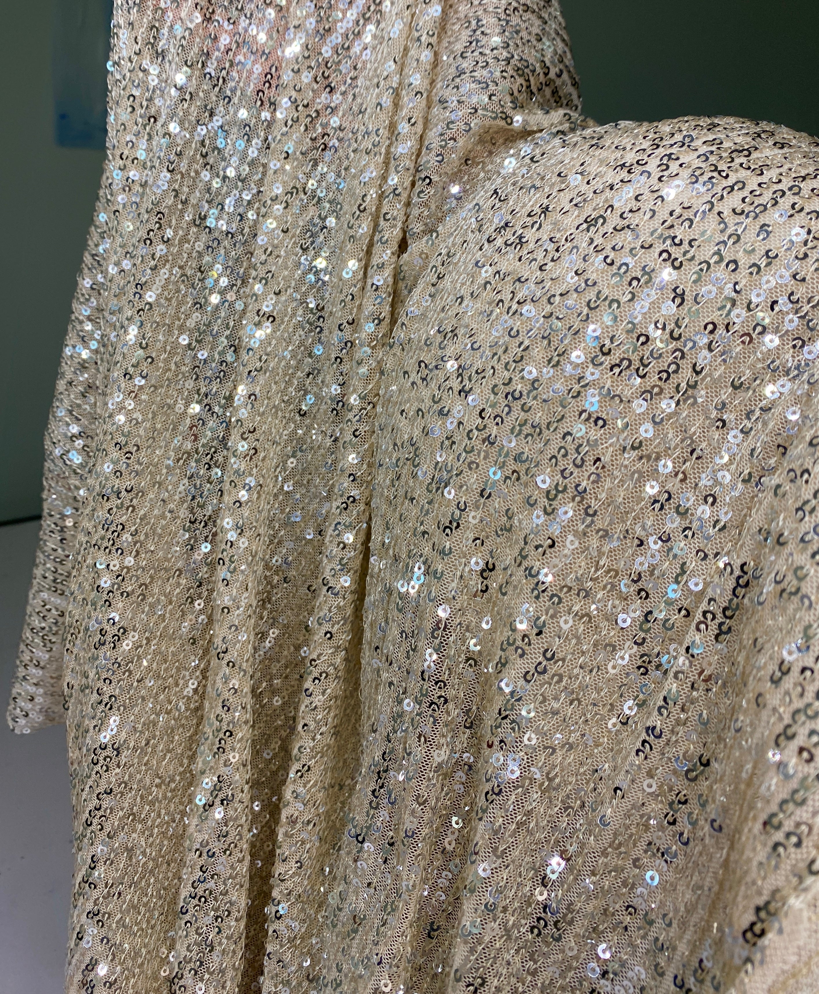 Champagne Stretch Sequin Mesh, light gold Stretch Sequin Mesh, gold Stretch Sequin Mesh, Stretch Sequin Mesh for woman,  Stretch Sequin Mesh for bride, Stretch Sequin Mesh on sale, Stretch Sequin Mesh on discount, Stretch Sequin Mesh online