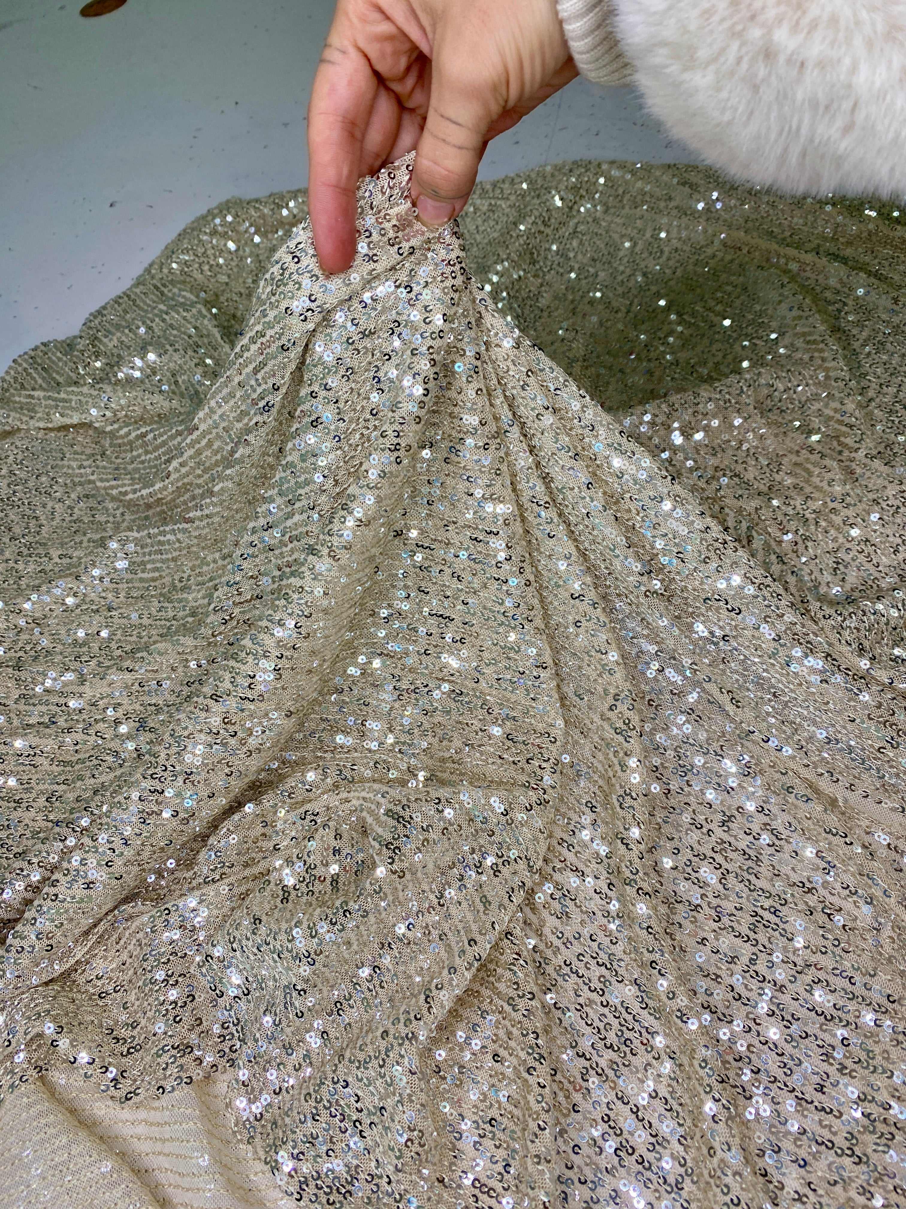 Champagne Stretch Sequin Mesh, light gold Stretch Sequin Mesh, gold Stretch Sequin Mesh, Stretch Sequin Mesh for woman,  Stretch Sequin Mesh for bride, Stretch Sequin Mesh on sale, Stretch Sequin Mesh on discount, Stretch Sequin Mesh online