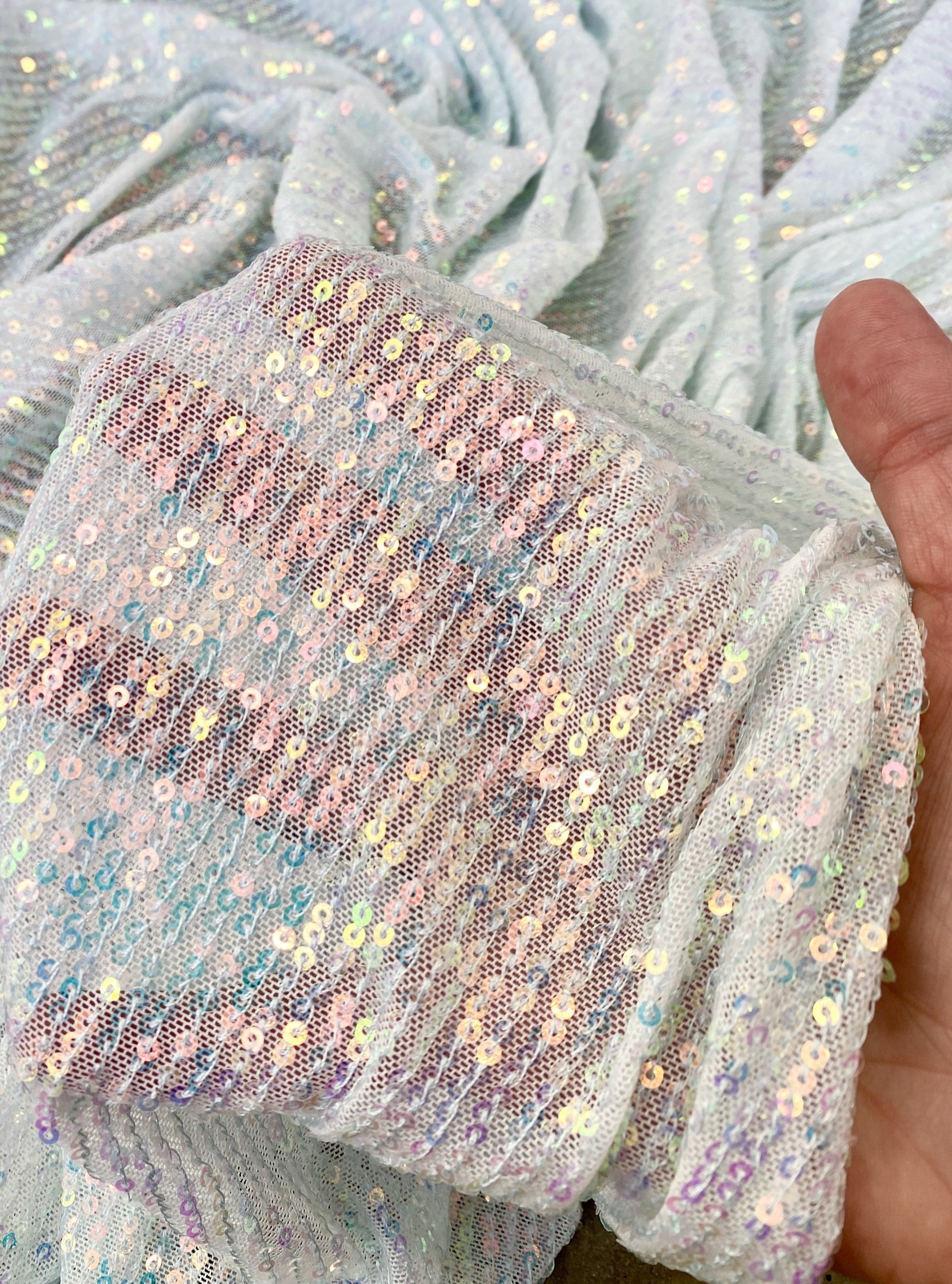 white Iridescent Stretch Sequin Mesh, off white Stretch Sequin Mesh, Iridescent Stretch Sequin Mesh, Stretch Sequin Mesh for woman,  Stretch Sequin Mesh for bride, Stretch Sequin Mesh on sale, Stretch Sequin Mesh on discount, Stretch Sequin Mesh online