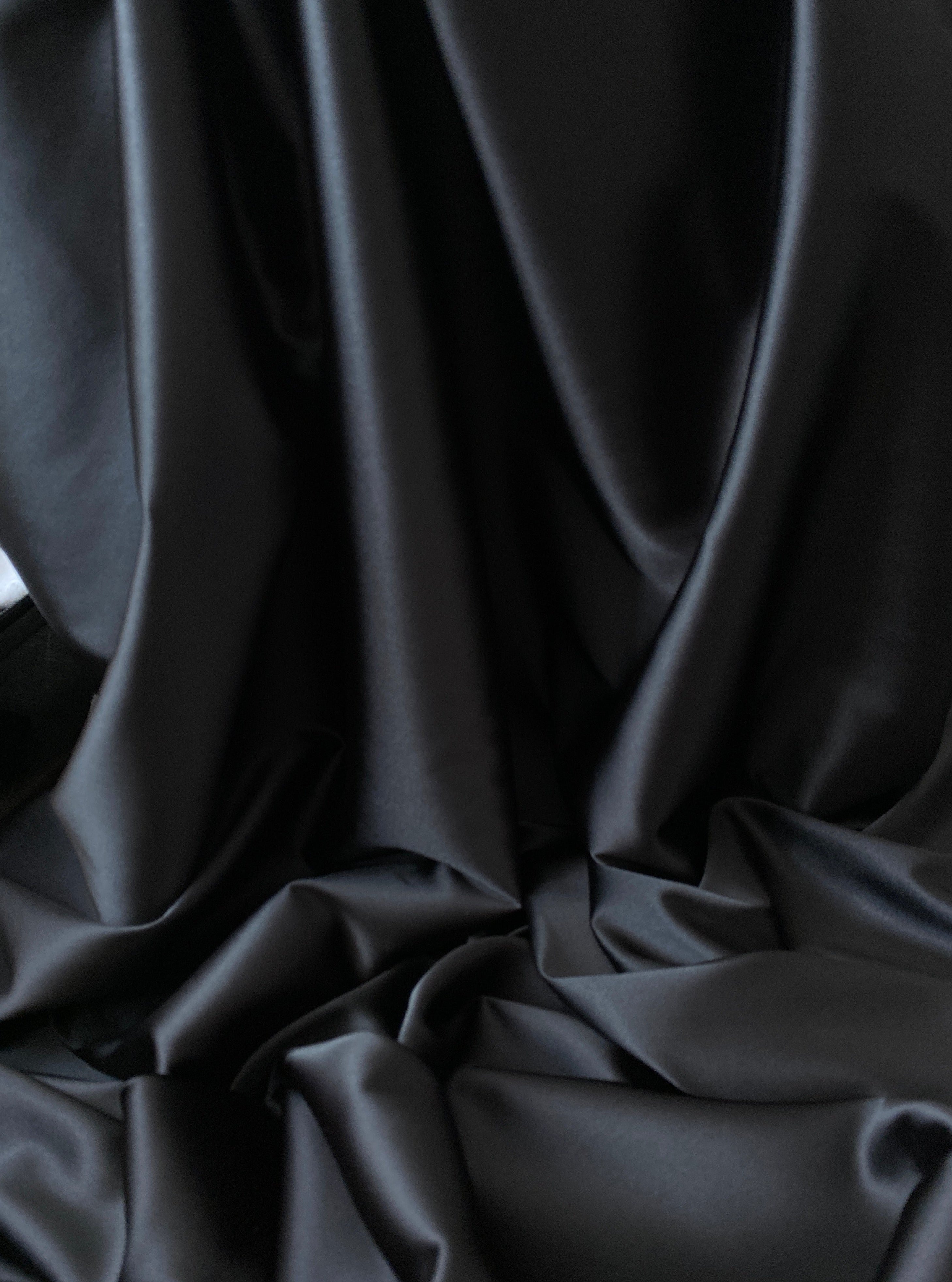 Black Stretch Crepe Back Satin, dark grey Crepe back satin, grey Crepe back satin , Crepe back satin for woman, Crepe back satin for bride, Crepe on discount, Crepe on sale, premium Crepe