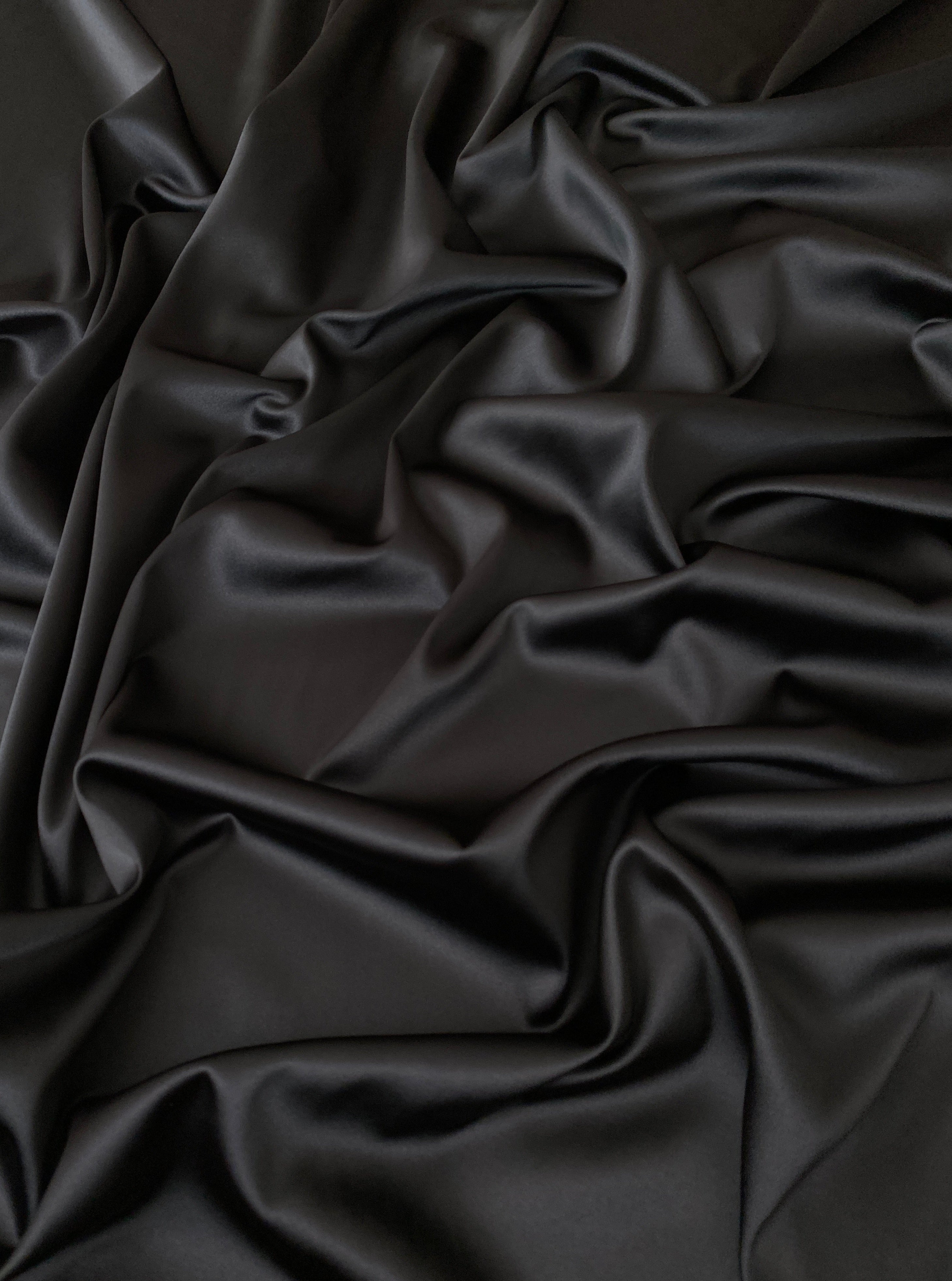 Black Stretch Crepe Back Satin, dark grey Crepe back satin, grey Crepe back satin , Crepe back satin for woman, Crepe back satin for bride, Crepe on discount, Crepe on sale, premium Crepe