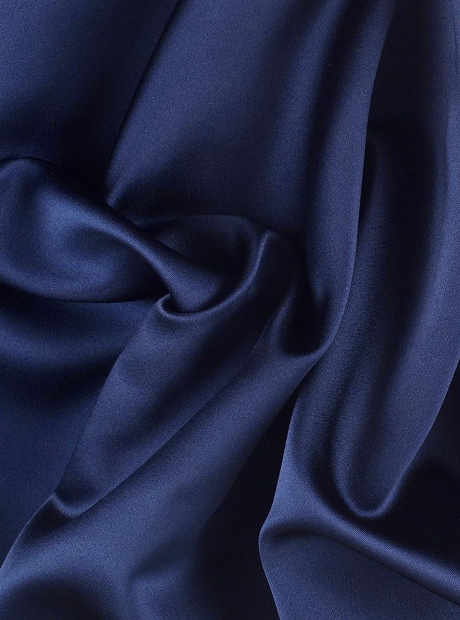 Navy Polyester Satin Fabric, Silky Satin Fabric Blue, Bridal Satin Medium Weight, Satin for gown, Shiny Satin, Blue Silk by the yard, navy bridal fabric, navy dress for woman, blue satin, light blue satin, dark blue satin, aqua blue satin, ocean blue satin, discounted satin, cheap satin, buy satin online,