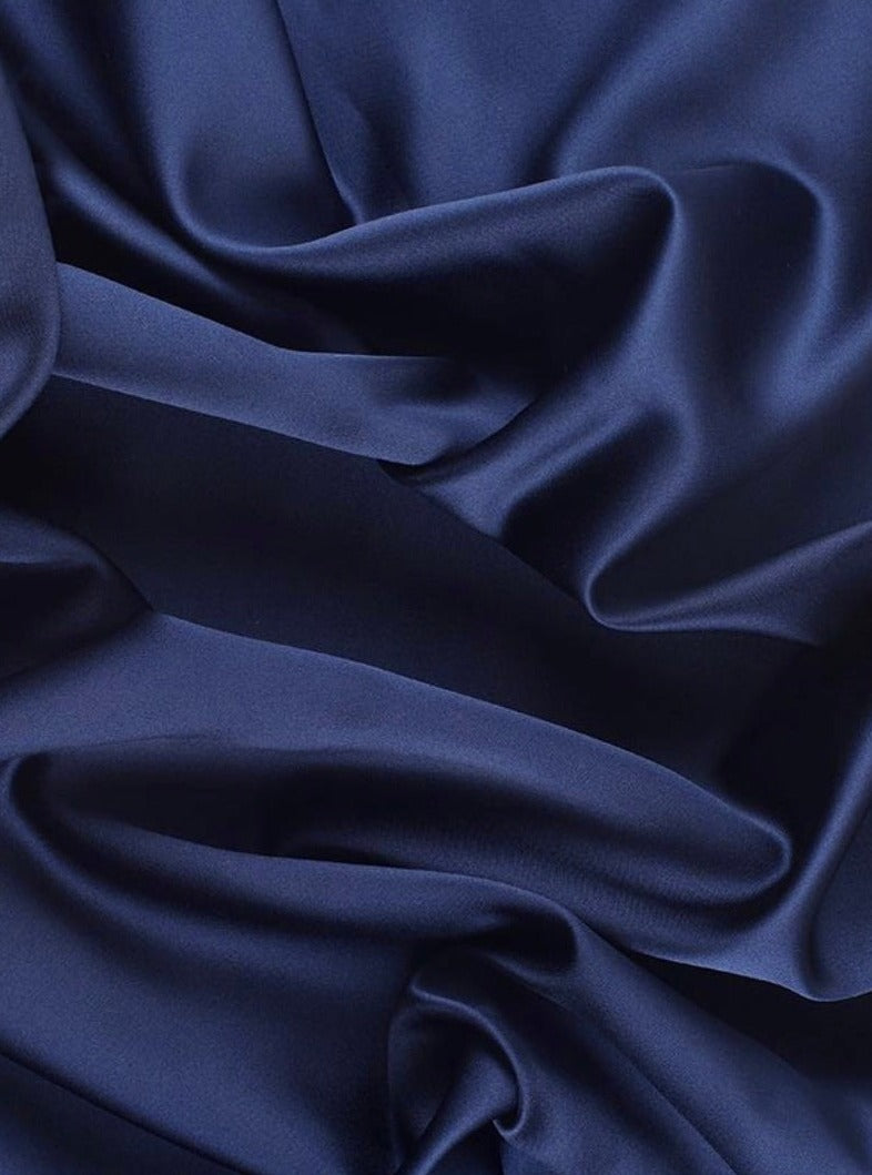 Navy Polyester Satin Fabric, Silky Satin Fabric Blue, Bridal Satin Medium Weight, Satin for gown, Shiny Satin, Blue Silk by the yard, navy bridal fabric, navy dress for woman, blue satin, light blue satin, dark blue satin, aqua blue satin, ocean blue satin, discounted satin, cheap satin, buy satin online,