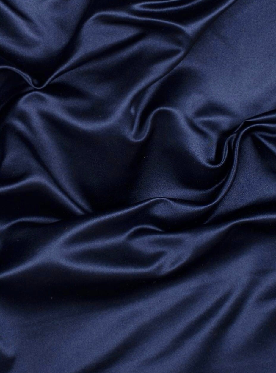 Navy Polyester Satin Fabric, Silky Satin Fabric Blue, Bridal Satin Medium Weight, Satin for gown, Shiny Satin, Blue Silk by the yard, navy bridal fabric, navy dress for woman, blue satin, light blue satin, dark blue satin, aqua blue satin, ocean blue satin, discounted satin, cheap satin, buy satin online,