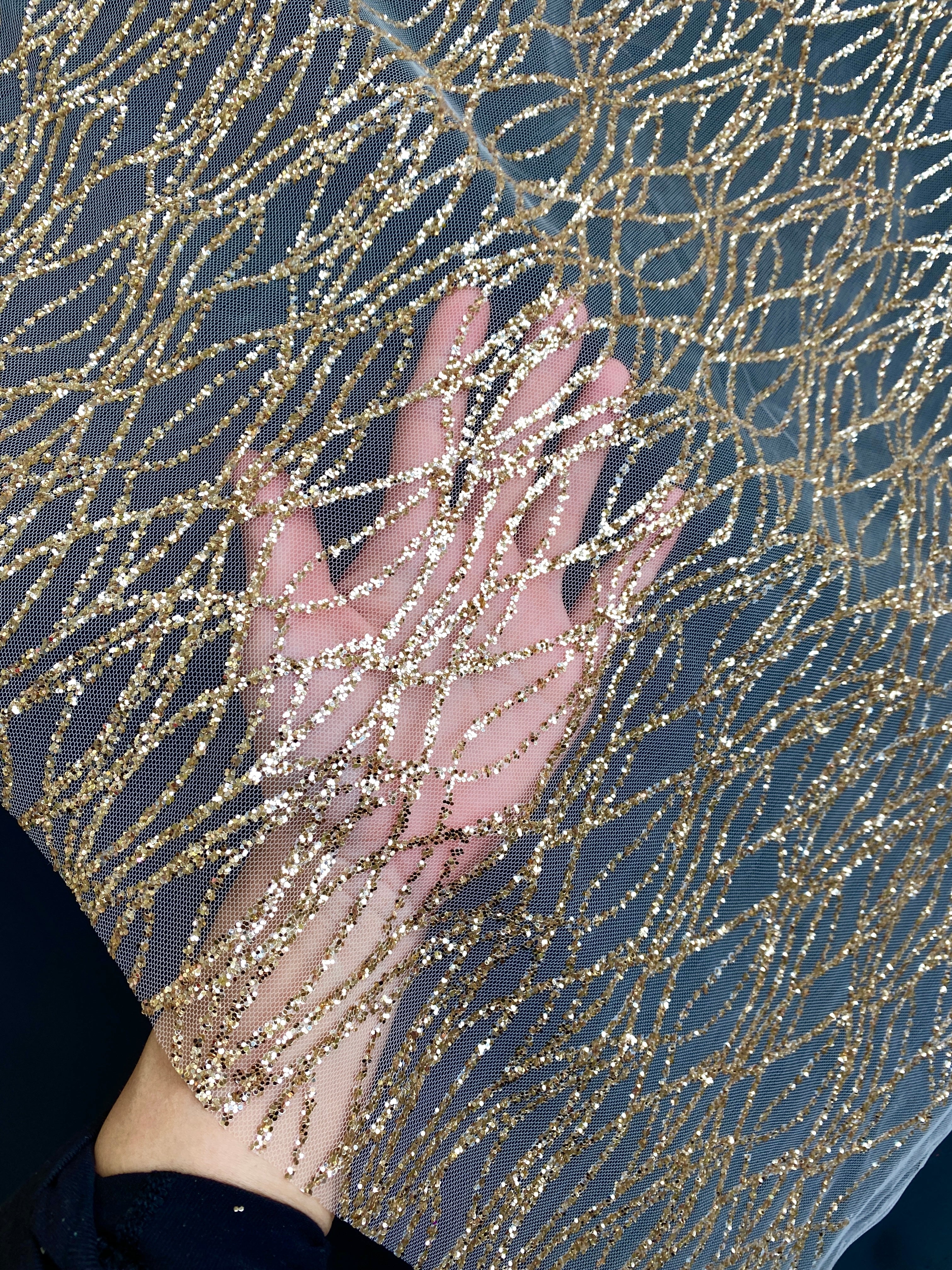 Gold Wave Glitter Lace, dark gold Lace, light gold lace, lace for woman, lace for bride, lace on discount, lace on sale, premium lace, kiki textile lace, lace for party wear dresses