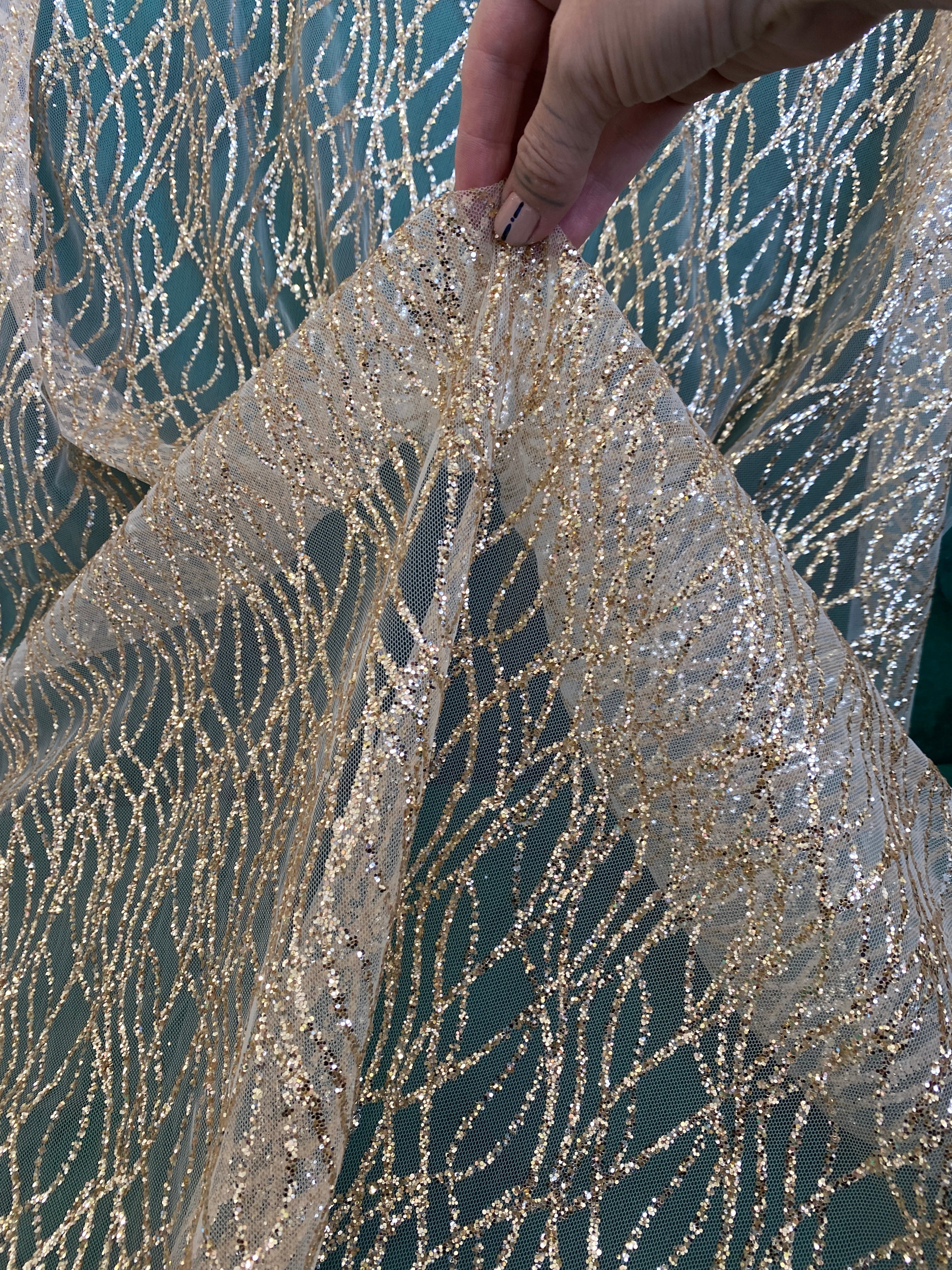 Gold Wave Glitter Lace, dark gold Lace, light gold lace, lace for woman, lace for bride, lace on discount, lace on sale, premium lace, kiki textile lace, lace for party wear dresses