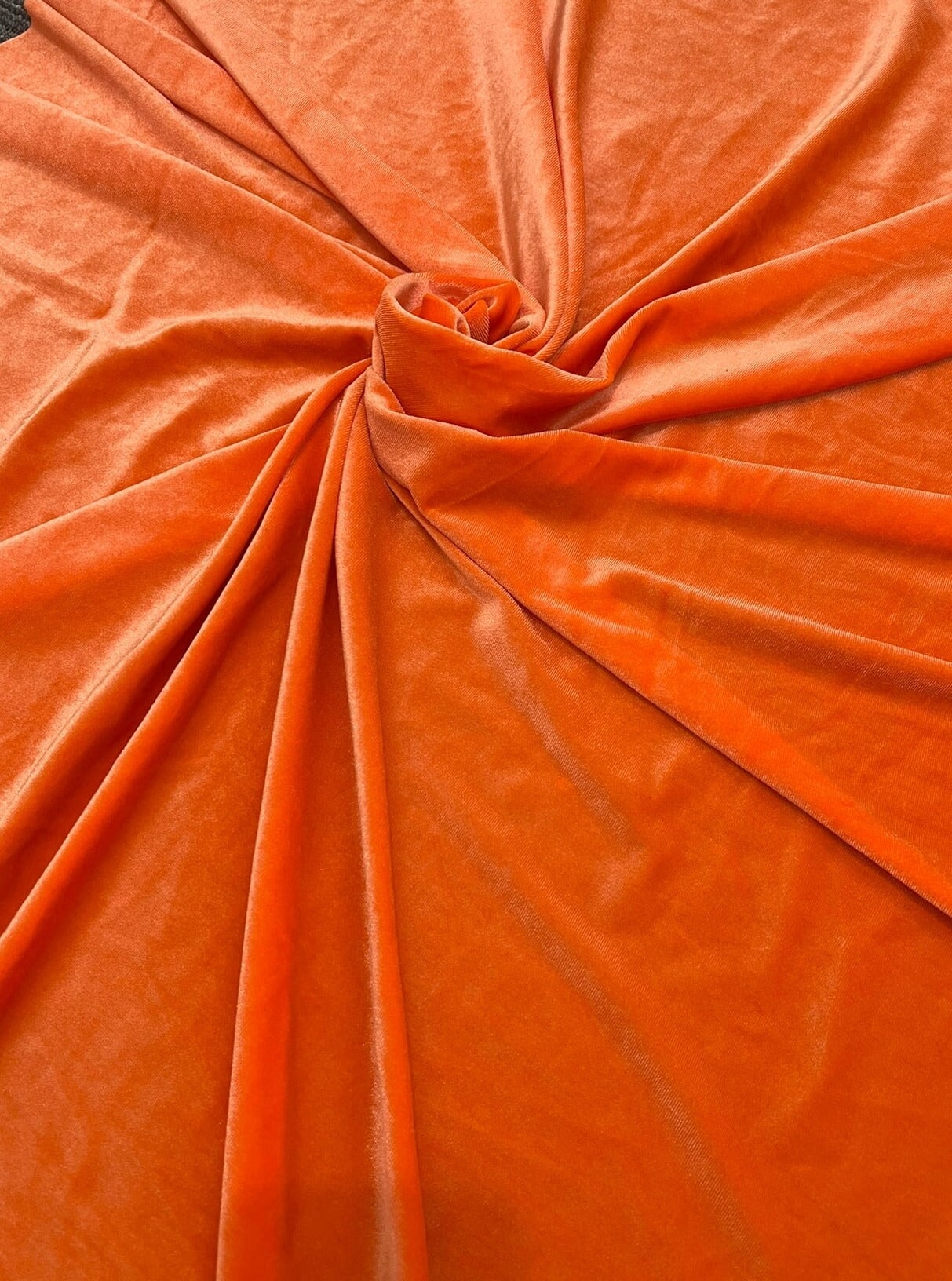 orange stretch velvet, orange velvet for dress, bright orange velvet, fanta color velvet, tangerine color velvet, luxury velvet, kiki textiles, velvet store usa, fabric store los angeles, soft velvet, bridal velvet, 4 way stretch velvet