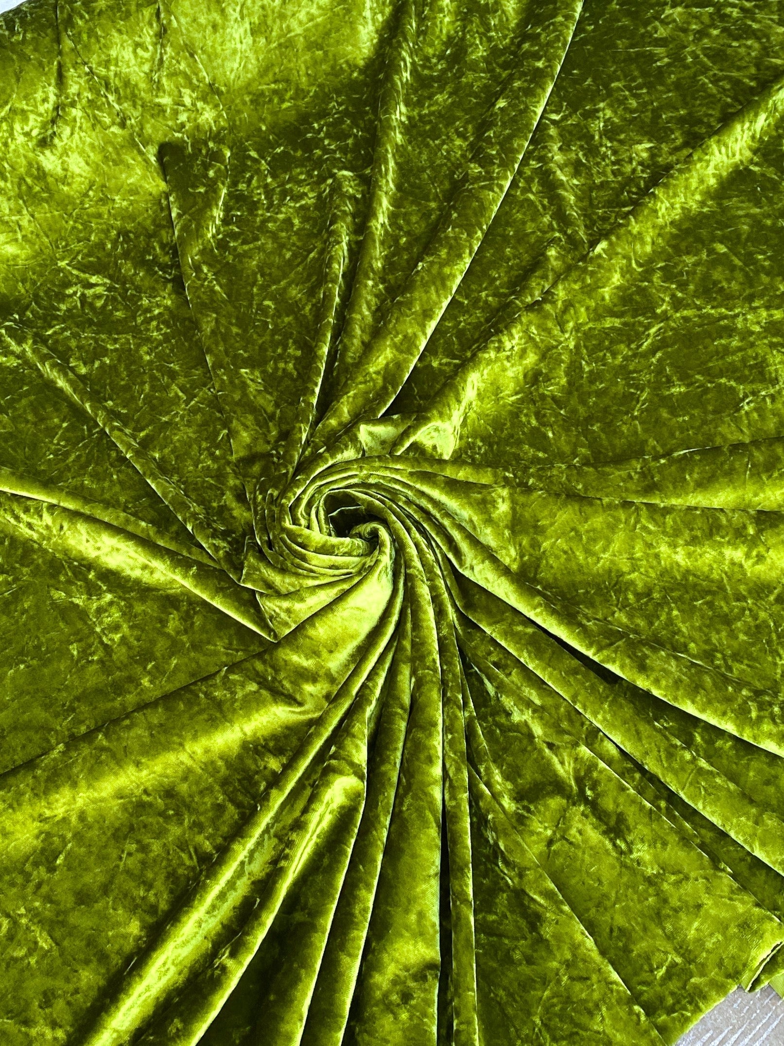 Olive  Crushed Velvet, velvet cloth, light green velvet, crushed velvet, velvet for gown, green crushed velvet, velvet fabric, solid velvet, light green crushed fabric, crushed velvet fabric for gown, 4 way crushed velvet