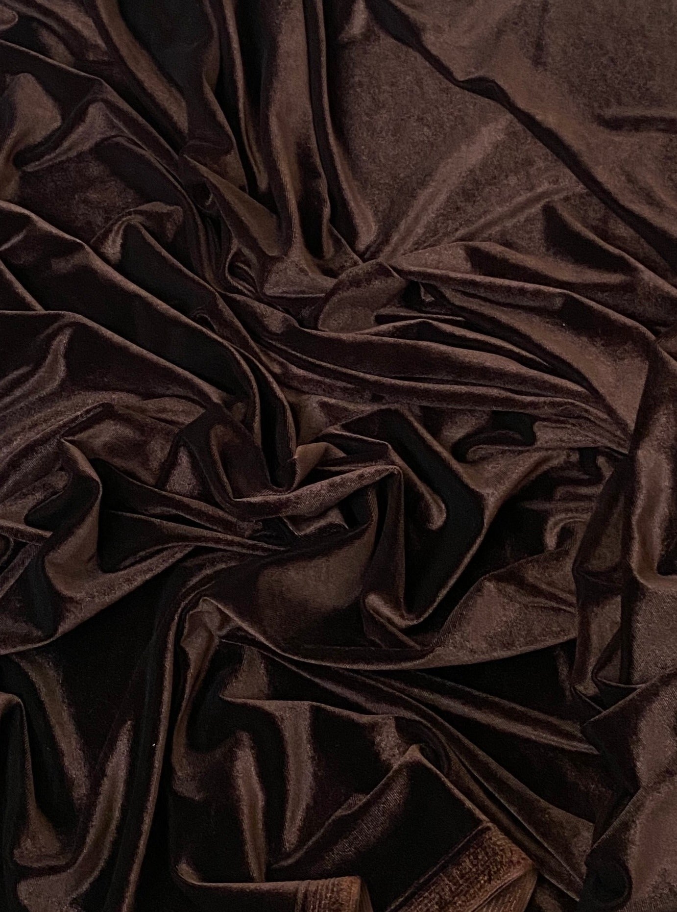chocolate brown velvet fabric, 4 way stretch velvet fabric, solid velvet fabric, velvet fabric for clothing, fabric store, velvet cheap, stretch velvet on sale, brown velvet, dark brown velvet fabric
