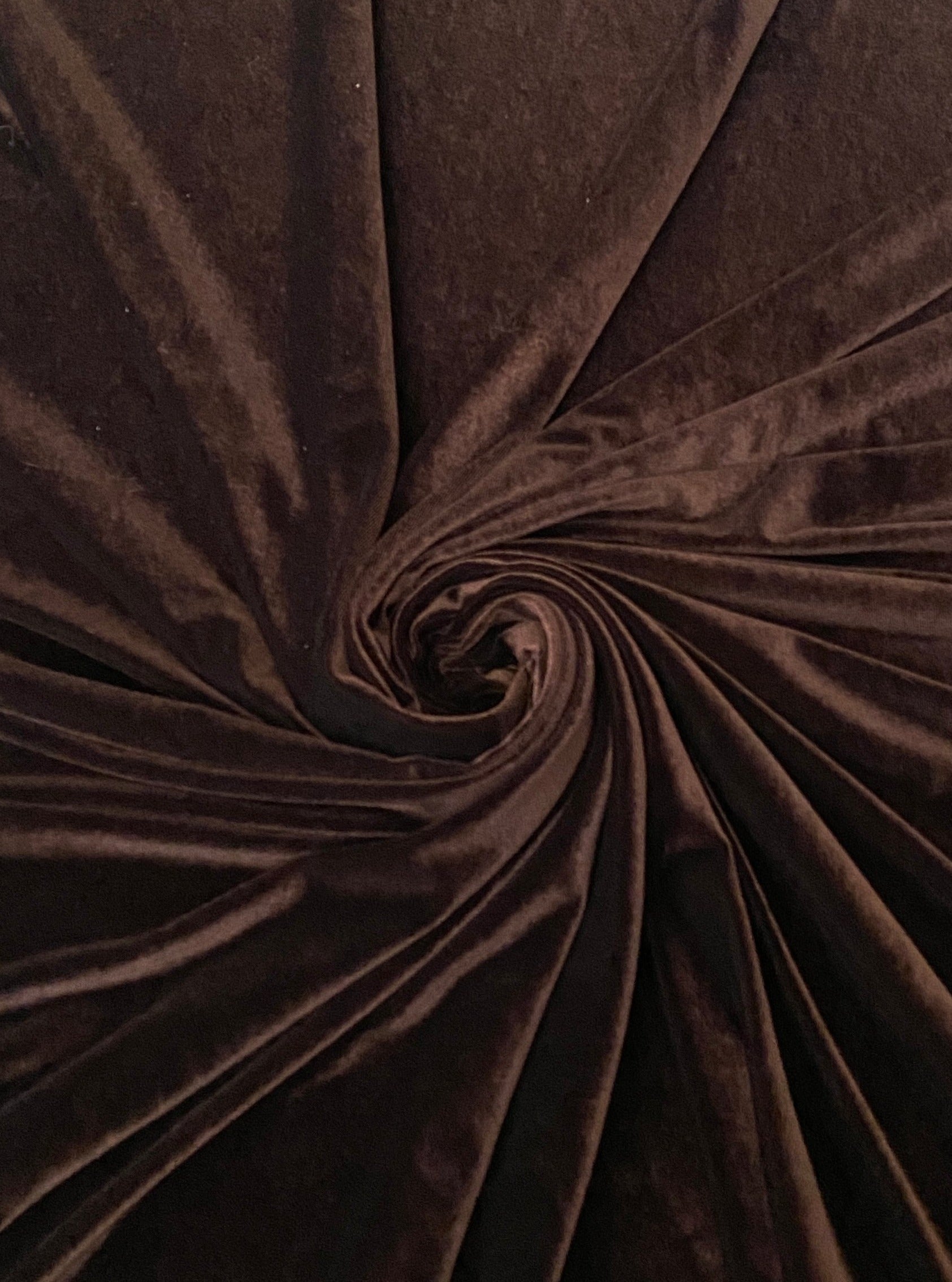 chocolate brown velvet fabric, 4 way stretch velvet fabric, solid velvet fabric, velvet fabric for clothing, fabric store, velvet cheap, stretch velvet on sale, brown velvet, dark brown velvet fabric