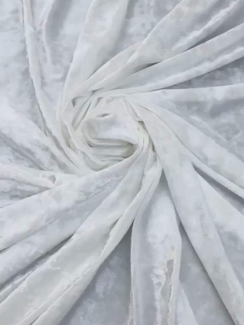 White Crushed Velvet, velvet cloth, silver velvet, crushed velvet, velvet for gown, bright white crushed velvet, velvet fabric, solid velvet, off white crushed fabric, crushed velvet fabric for gown, 4 way crushed velvet