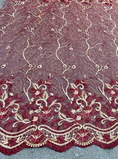 burgundy Embroidered Lace, dark red Embroidered Lace, maroon embroidered Lace, Embroidered Lace for woman, Embroidered Lace for bride, Embroidered Lace in low price, Embroidered Lace on sale, premium Embroidered Lace