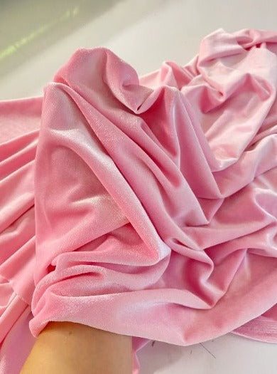 Princess Pink Stretch Velvet, Princess pink velvet fabric, 4 way stretch velvet fabric, solid velvet fabric, velvet fabric for clothing, fabric store, velvet cheap, stretch velvet on sale, pink velvet fabric