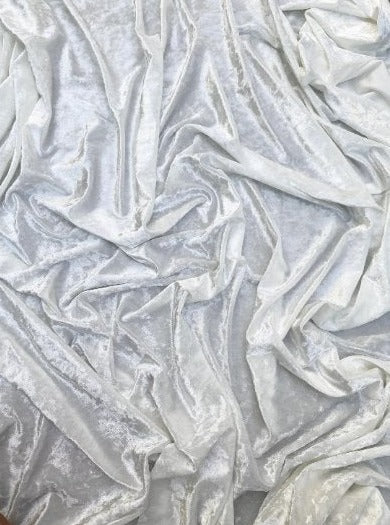 White Stretch Crushed Velvet, velvet cloth, silver velvet, crushed velvet, velvet for gown, bright white crushed velvet, velvet fabric, solid velvet, off white crushed fabric, crushed velvet fabric for gown, 4 way crushed velvet, stretch velvet for brides, stretch expensive velvet