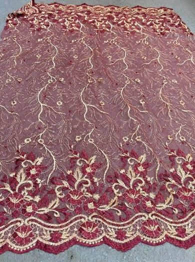 burgundy Embroidered Lace, dark red Embroidered Lace, maroon embroidered Lace, Embroidered Lace for woman, Embroidered Lace for bride, Embroidered Lace in low price, Embroidered Lace on sale, premium Embroidered Lace