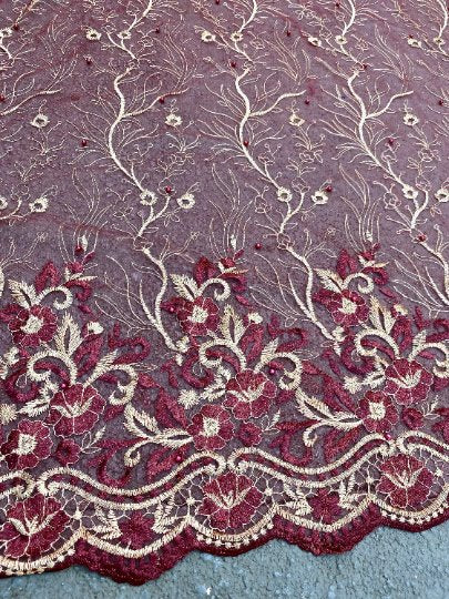 burgundy Embroidered Lace, dark red Embroidered Lace, maroon embroidered Lace, Embroidered Lace for woman, Embroidered Lace for bride, Embroidered Lace in low price, Embroidered Lace on sale, premium Embroidered Lace