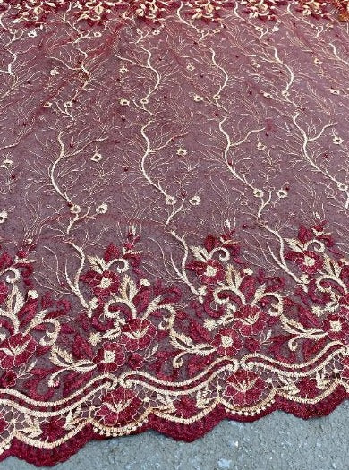 burgundy Embroidered Lace, dark red Embroidered Lace, maroon embroidered Lace, Embroidered Lace for woman, Embroidered Lace for bride, Embroidered Lace in low price, Embroidered Lace on sale, premium Embroidered Lace