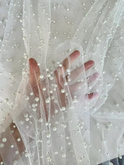 Bright White Pearl Tulle, white Pearl Tulle, off white Pearl Tulle, milky white Pearl Tulle, pearl white Pearl Tulle, Pearl Tulle for woman, Pearl Tulle for bride, Pearl Tulle on discount, Pearl Tulle on sale, premium Pearl Tulle, buy Pearl Tulle online