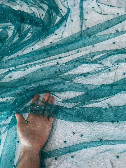 teal Pearl Tulle, teal blue pearl Tulle, cyan pearl tulle, Turquoise Pearl Tulle, shinny Pearl Tulle, Pearl Tulle for woman, Pearl Tulle for bride, Pearl Tulle on discount, Pearl Tulle on sale, premium Pearl Tulle, buy Pearl Tulle online