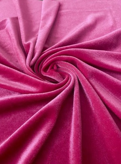 Hot pink stretch velvet, hot pink stretch velvet for gown, dark pink velvet for wedding, hot pink stretch pure velvet, stretch velvet for brides, stretch fancy velvet, pink color velvet for dress, stretch expensive velvet