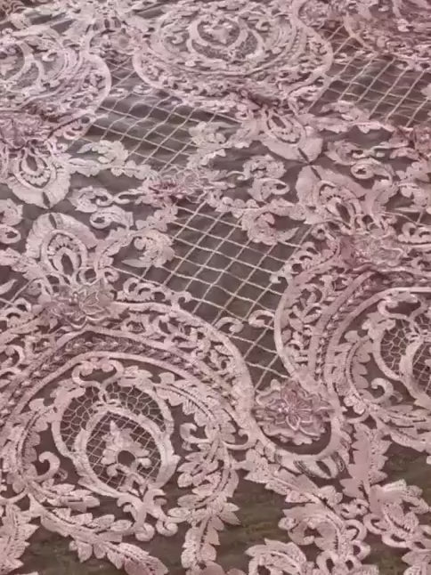 Blush Pink Scallop Embroidery Lace, light pink Scallop Embroidery Lace, dark pink Scallop Embroidery Lace, Scallop Embroidery Lace for woman, Scallop Embroidery Lace for bride, Scallop Embroidery Lace for gown, Scallop Embroidery Lacein low price, premium Scallop Embroidery Lace, cheap Scallop Embroidery Lace