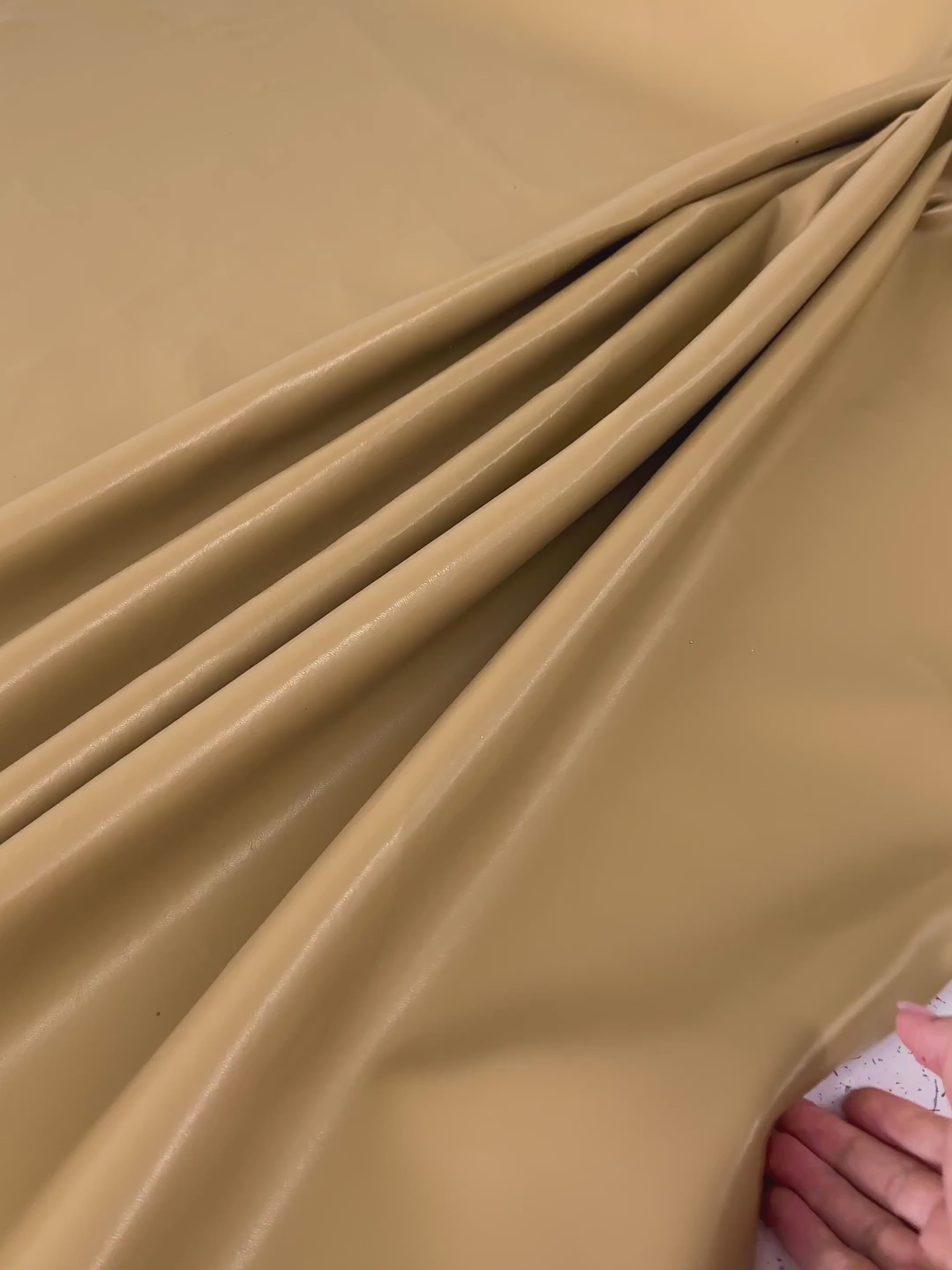 caramel Stretch Faux Leather, light brown stretch faux leather, cream color stretch faux leather, faux leather for woman, faux leather for costumes, faux leather for home decor, 2 way stretch faux leather, leather for blazers, cheap leather, discounted leather, leather on sale