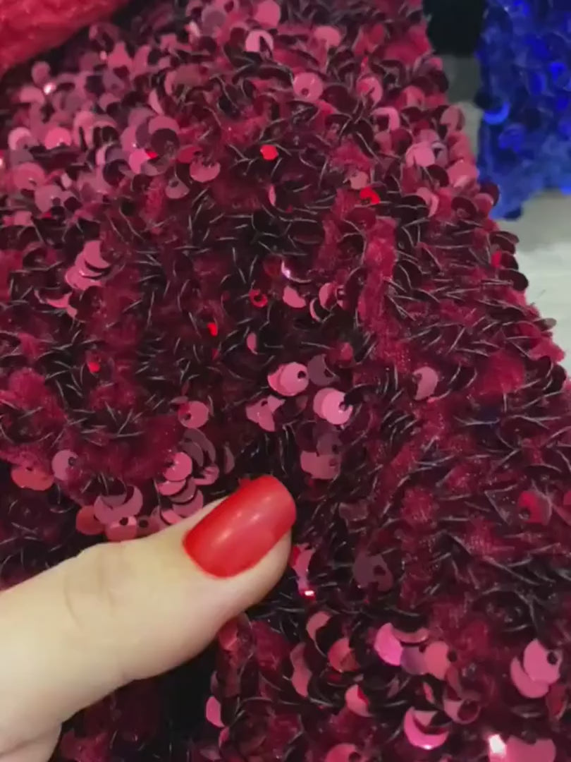 Burgundy sequin on Velvet, velvet cloth, maroon velvet, sequin stretch velvet, velvet for gown, stretch velvet, velvet fabric with sequin, solid velvet, dark red sequin fabric, sequin fabric for gown, 4 way stretch velvet