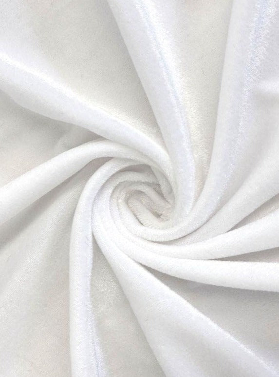 white velvet fabric, 4 way stretch velvet fabric, solid velvet fabric, velvet fabric for clothing, fabric store, velvet cheap, stretch velvet on sale, white velvet, white velvet fabric
