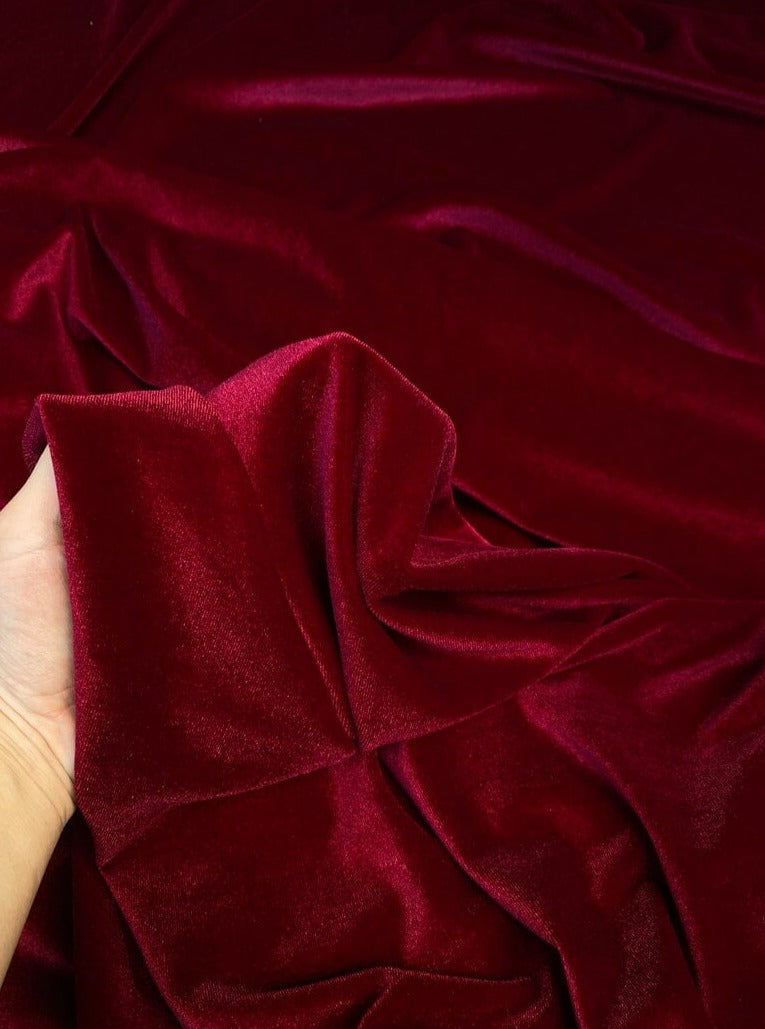 Burgundy stretch velvet, burgundy stretch velvet for gown, maroon velvet for wedding, red stretch pure velvet, stretch velvet for brides, stretch fancy velvet,  maroon color velvet for dress, stretch expensive velvet