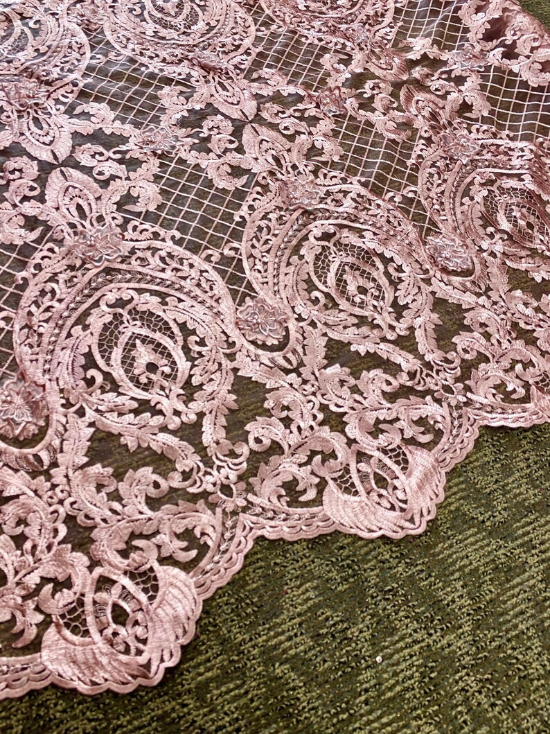 Blush Pink Scallop Embroidery Lace, light pink Scallop Embroidery Lace, dark pink Scallop Embroidery Lace, Scallop Embroidery Lace for woman, Scallop Embroidery Lace for bride, Scallop Embroidery Lace for gown, Scallop Embroidery Lacein low price, premium Scallop Embroidery Lace, cheap Scallop Embroidery Lace