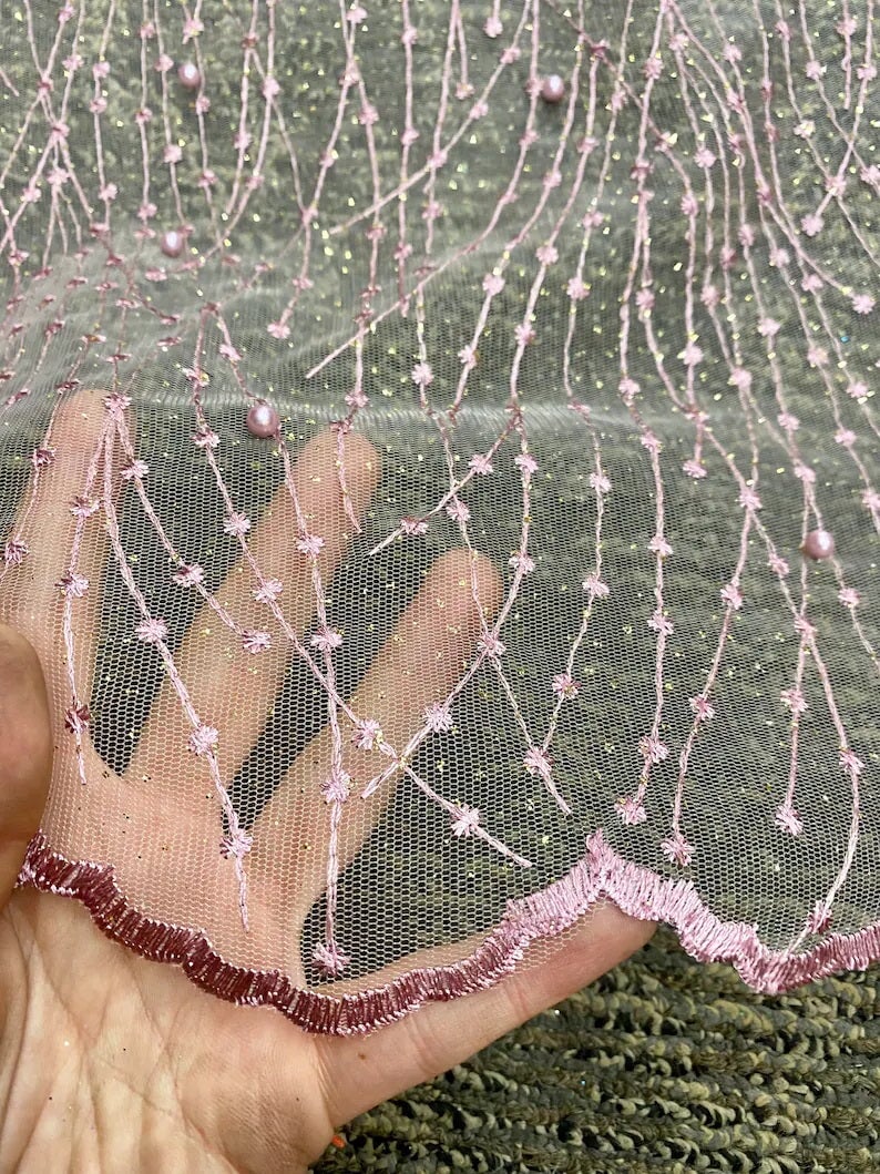 Baby Pink Scallop Lace, pink Scallop Lace, light pink Scallop Lace, dark pink Scallop Lace, rose pink Scallop Lace, Scallop Lace for woman, Scallop Lace for bride, Scallop Lace in low price, premium Scallop Lace, luxury Scallop Lace