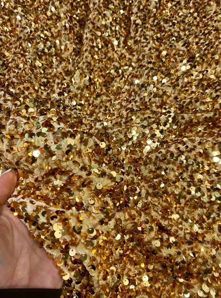 Gold Sequin on Stretch Velvet, velvet cloth, gold velvet, sequin stretch velvet, velvet for gown, stretch velvet, velvet fabric with sequin, solid velvet, gold sequin fabric, sequin fabric for gown, 4 way stretch velvet