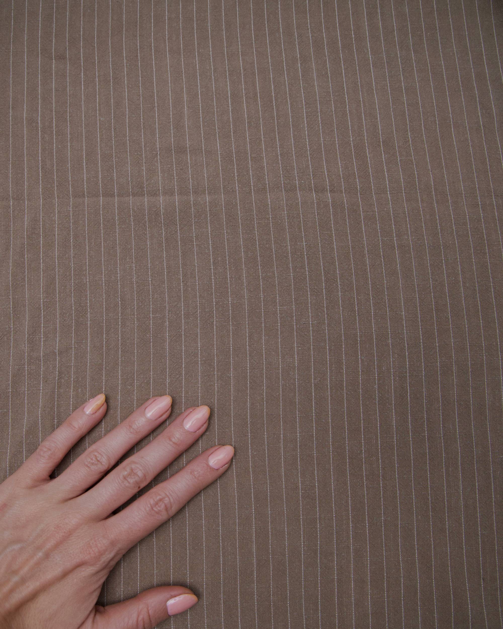 Tan Resort Pinstripe Linen Blend, Kiki Sewing Store, Kiki Luxury Fabric, Cheap Fabric Store, Kiki Textiles, Kiki Textile by the Yard, Kiki Textile USA