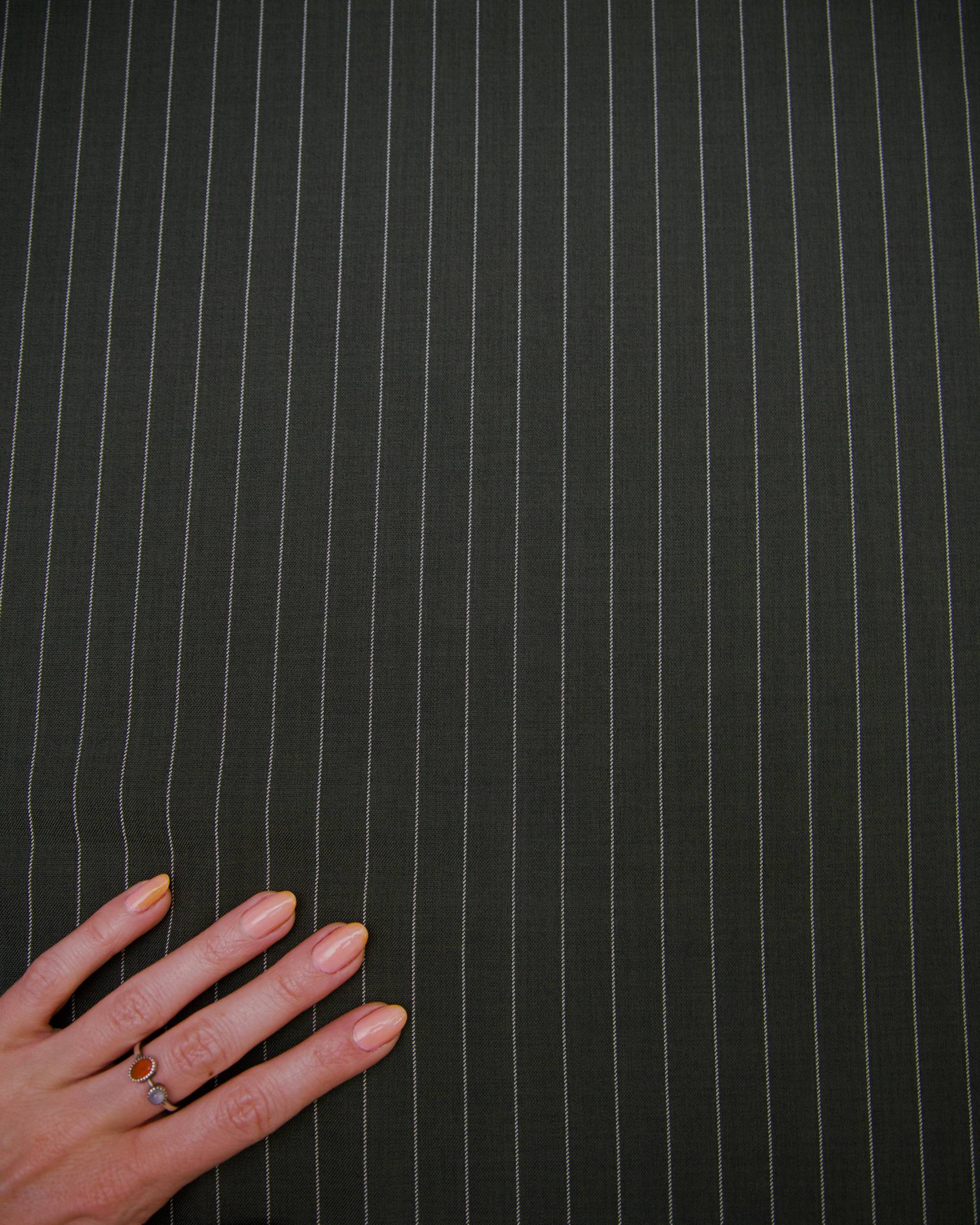 Army Green Tailored Pin Stripe Suiting, Kiki Sewing Store, Kiki Luxury Fabric, Cheap Fabric Store, Kiki Textiles, Kiki Textile by the Yard, Kiki Textile USA