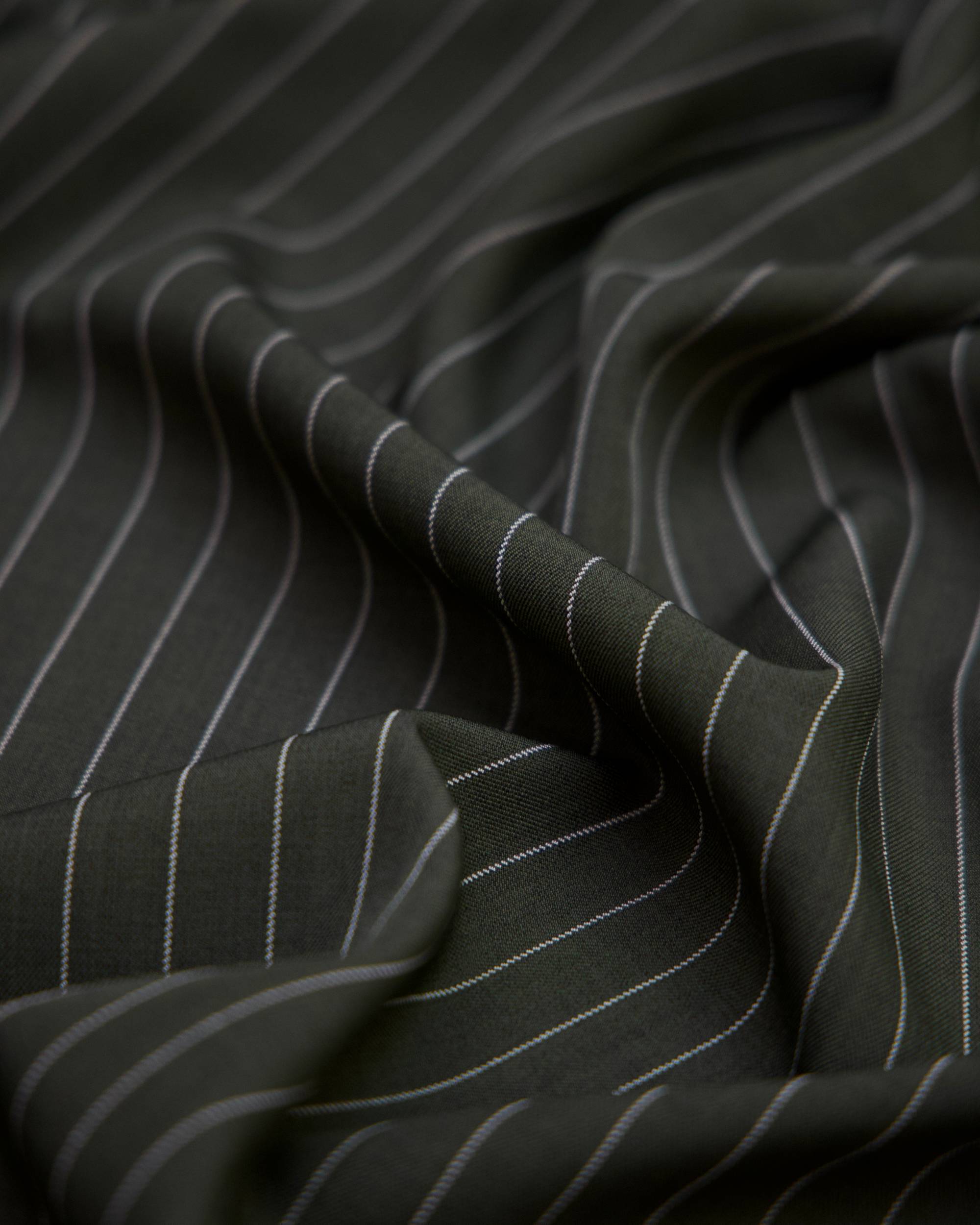 Army Green Tailored Pin Stripe Suiting, PIN Stripe Suiting, Pinstripe Suiting Fabric, Suiting Fabric, Stripe Suiting Fabric, Tailored Fabric, Mens Suiting Fabric, Womens Suiting Fabric