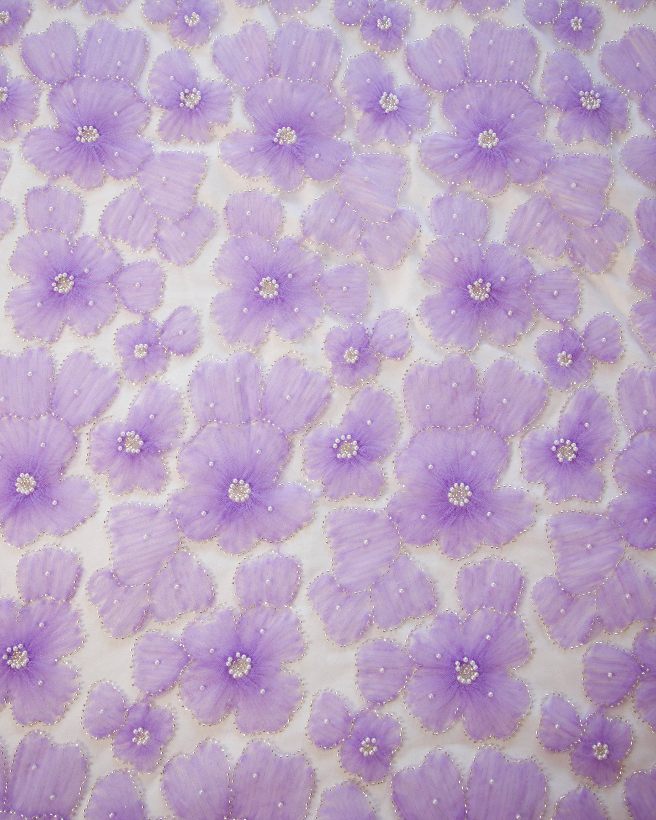 Lavender Floral Tulle Beaded Lace Mesh, Beaded Lace Mesh, Floral Beaded Lace, Flower Lace, Embroidered Tulle Lace, Embellished Tulle Fabric, Luxury Lace Fabric