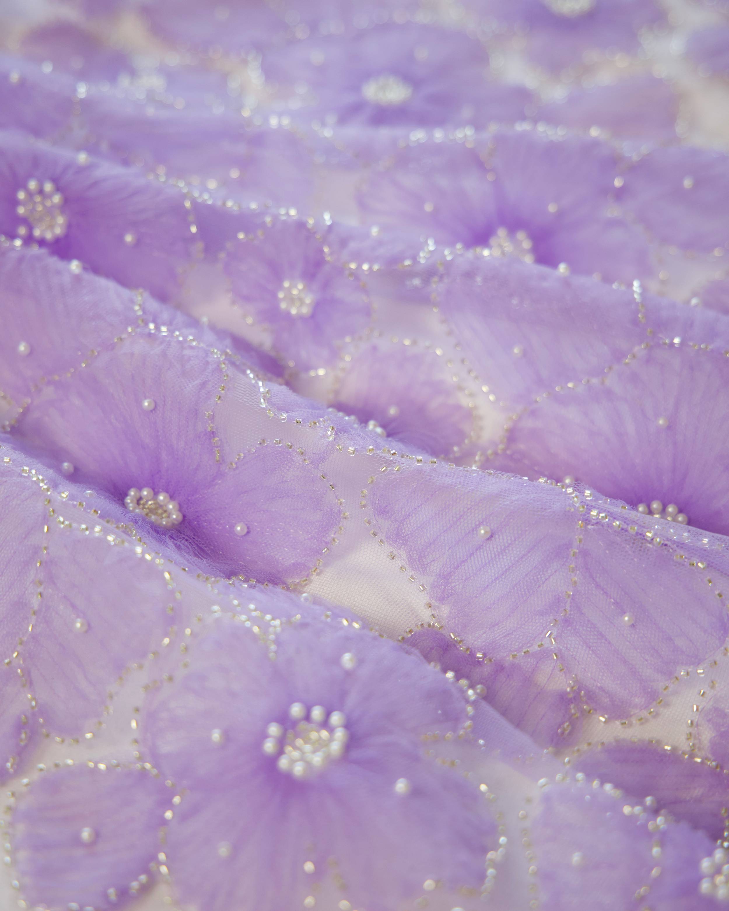 Lavender Floral Tulle Beaded Lace Mesh, Beaded Lace Mesh, Floral Beaded Lace, Flower Lace, Embroidered Tulle Lace, Embellished Tulle Fabric, Luxury Lace Fabric