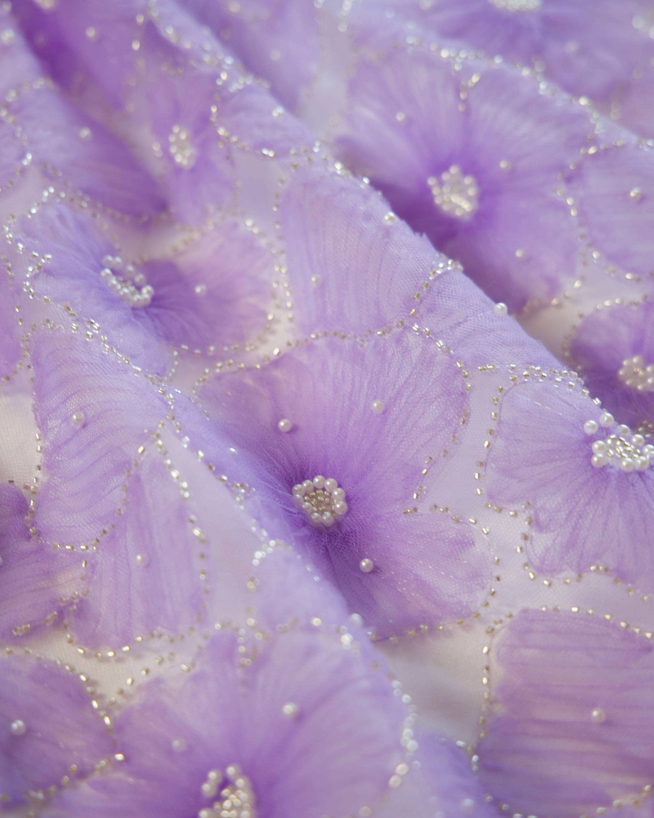 Lavender Floral Tulle Beaded Lace Mesh, Beaded Lace Mesh, Floral Beaded Lace, Flower Lace, Embroidered Tulle Lace, Embellished Tulle Fabric, Luxury Lace Fabric