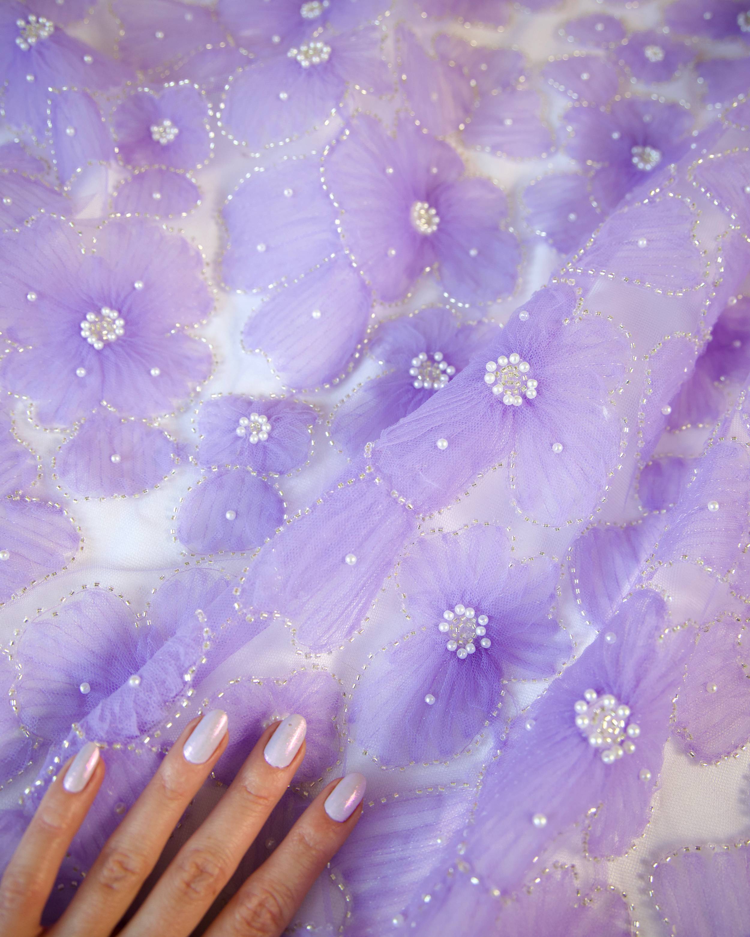 Lavender Floral Tulle Beaded Lace Mesh, Kiki Sewing Store, Kiki Luxury Fabric, Cheap Fabric Store, Kiki Textiles, Kiki Textile by the Yard, Kiki Textile USA