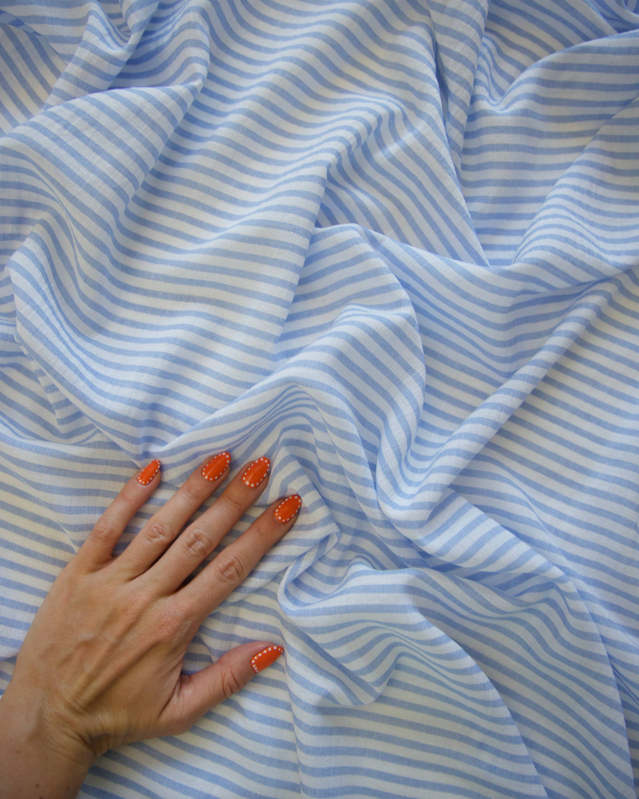 Blue Coastal Linen Look Stripe Fabric, Kiki Sewing Store, Kiki Luxury Fabric, Cheap Fabric Store, Kiki Textiles, Kiki Textile by the Yard, Kiki Textile USA