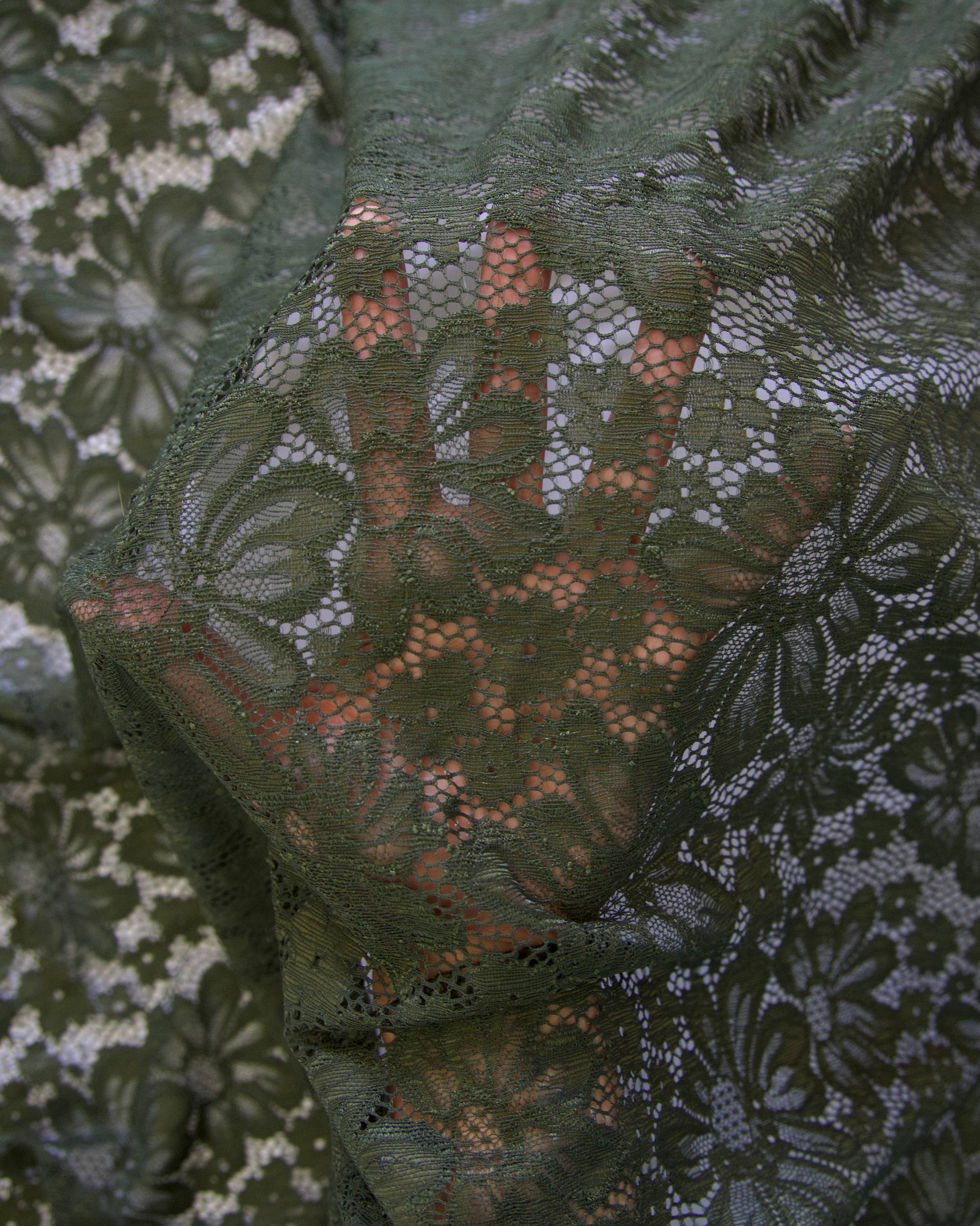 Olive Green Floral Chantilly Stretch Lace Mesh, Kiki Sewing Store, Kiki Luxury Fabric, Cheap Fabric Store, Kiki Textiles, Kiki Textile by the Yard, Kiki Textile USA