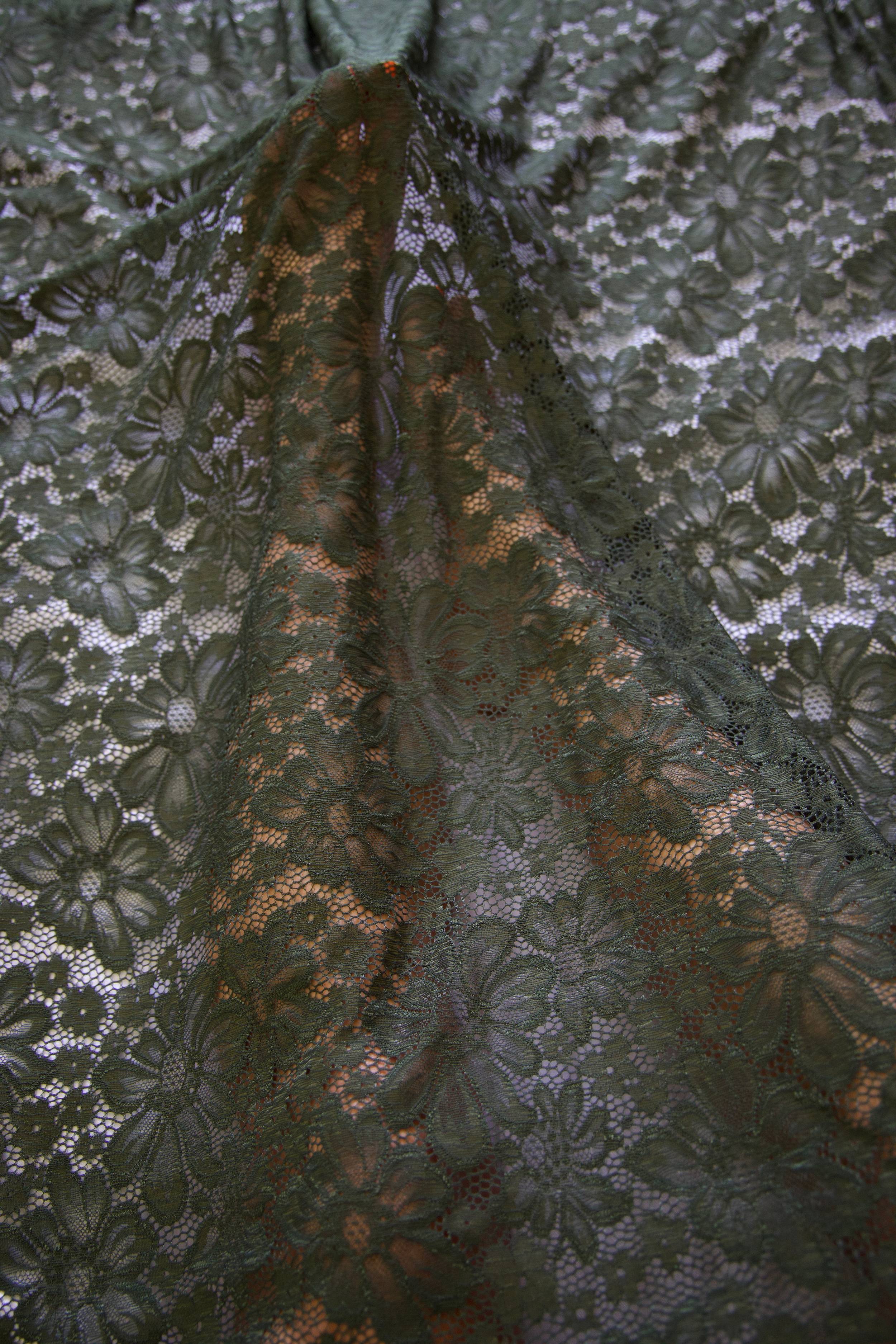 Olive Green Floral Chantilly Stretch Lace Mesh, Floral Lace Fabric, Floral Lace Mesh, Chantilly Lace Fabric, Sheer Lace Fabric, Stretch Lace Fabric, Lace Mesh Fabric