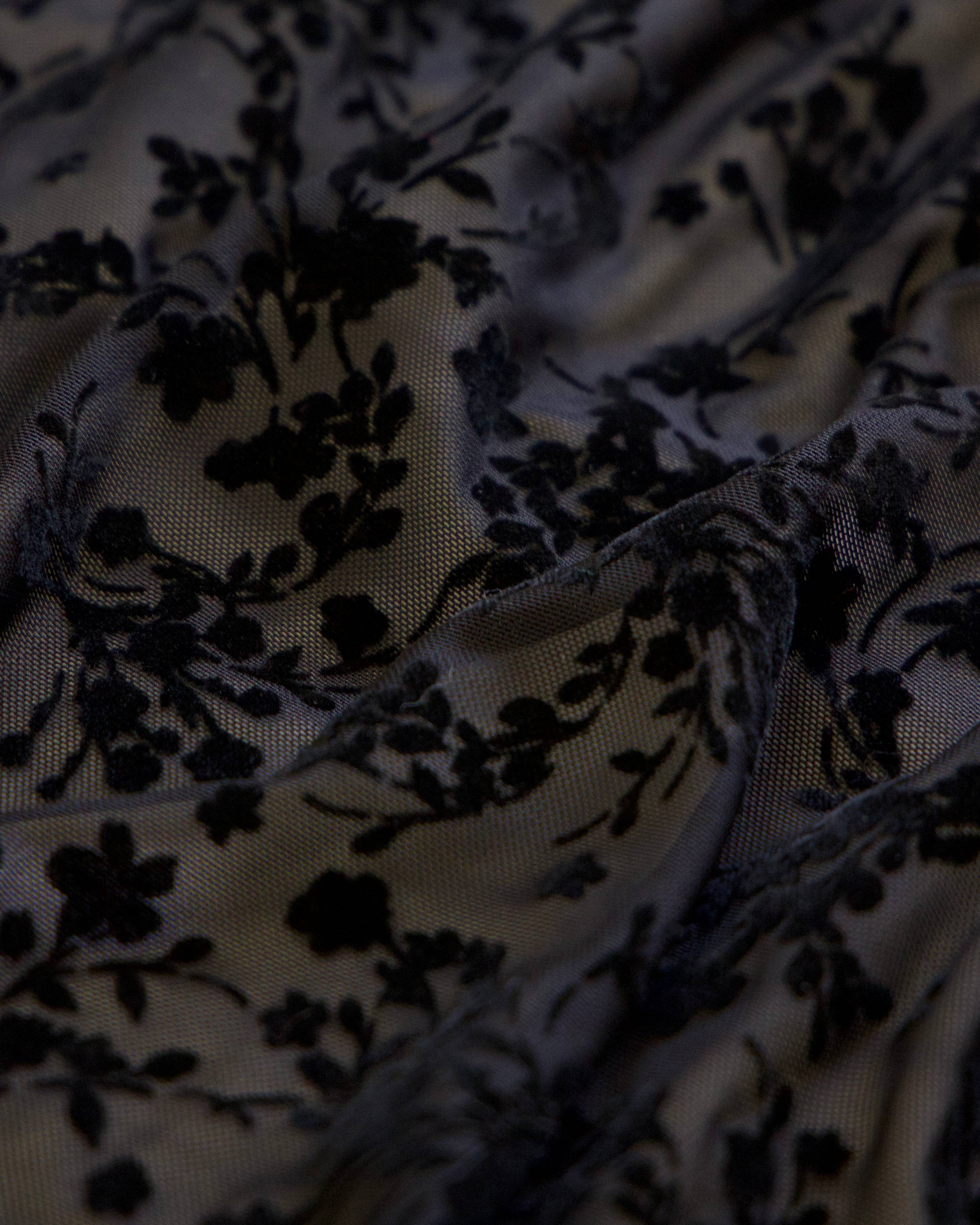 Black Velvet Flowers On Black Mesh, Floral Mesh Fabric, Velvet Flower Fabric, Black Mesh Fabric, Embroidered Mesh Fabric, Sheer Floral Fabric, Velvet Embroidery Fabric