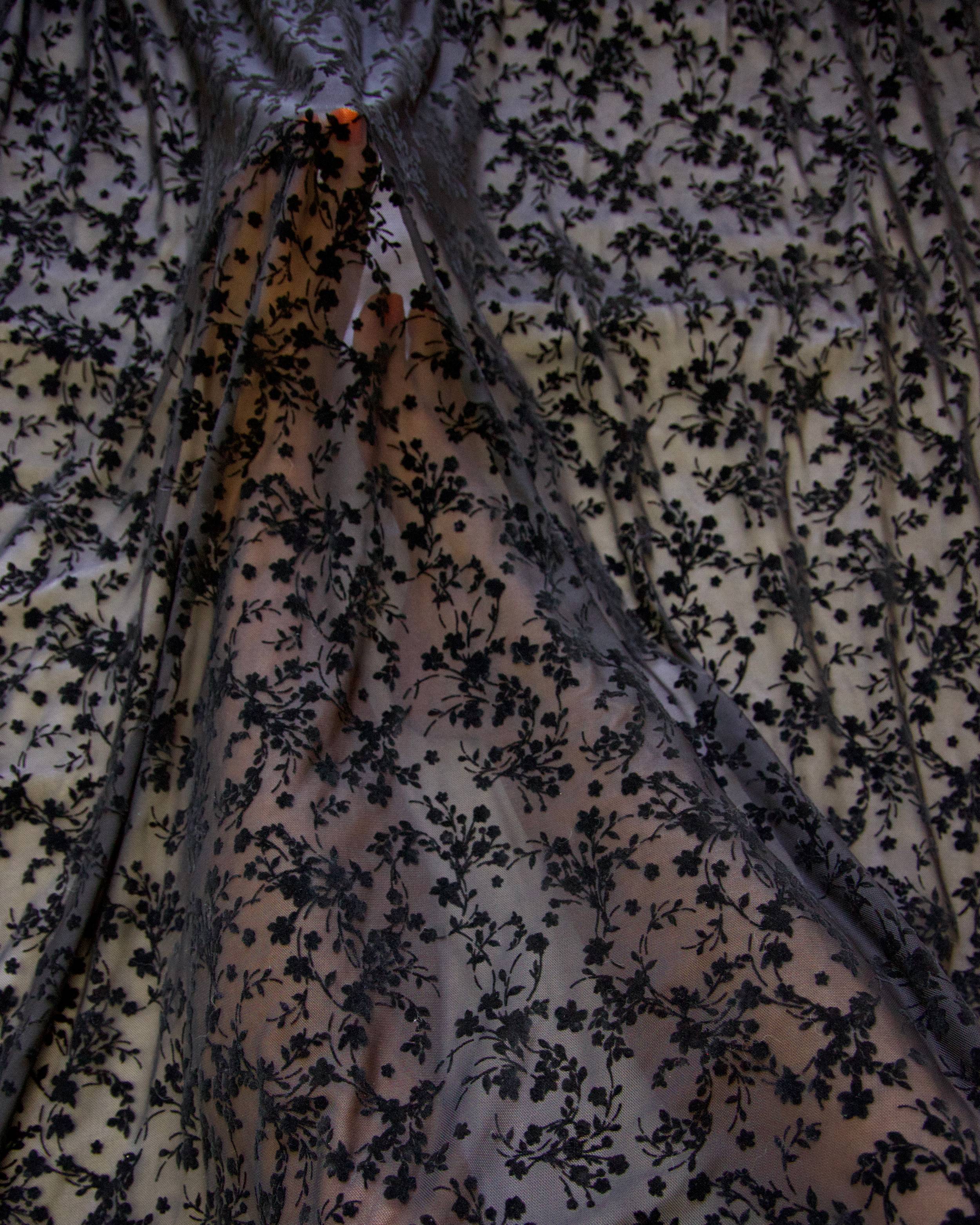Black Velvet Flowers On Black Mesh, Kiki Sewing Store, Kiki Luxury Fabric, Cheap Fabric Store, Kiki Textiles, Kiki Textile by the Yard, Kiki Textile USA