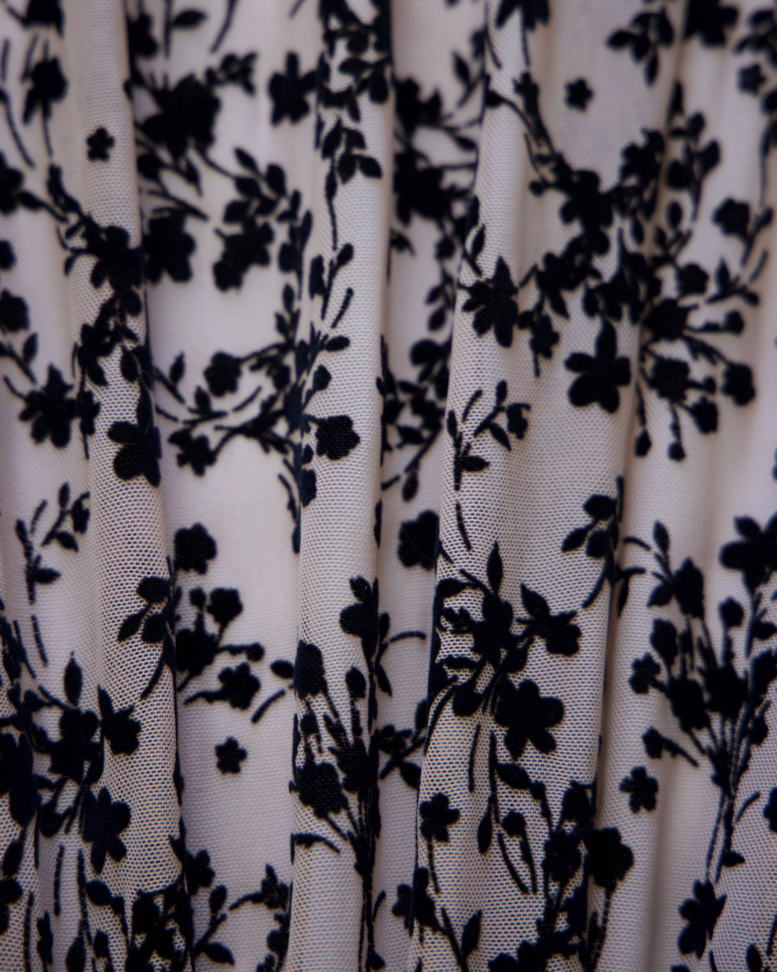 Black Velvet Flowers on Nude Mesh, Kiki Sewing Store, Kiki Luxury Fabric, Cheap Fabric Store, Kiki Textiles, Kiki Textile by the Yard, Kiki Textile USA