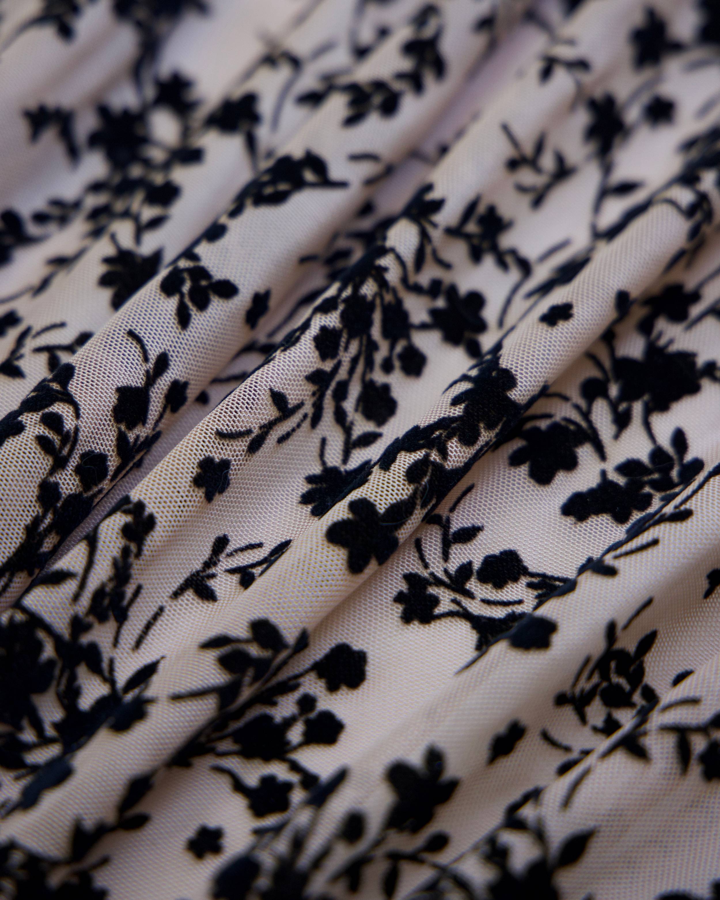 Black Velvet Flowers on Nude Mesh, Kiki Sewing Store, Kiki Luxury Fabric, Cheap Fabric Store, Kiki Textiles, Kiki Textile by the Yard, Kiki Textile USA