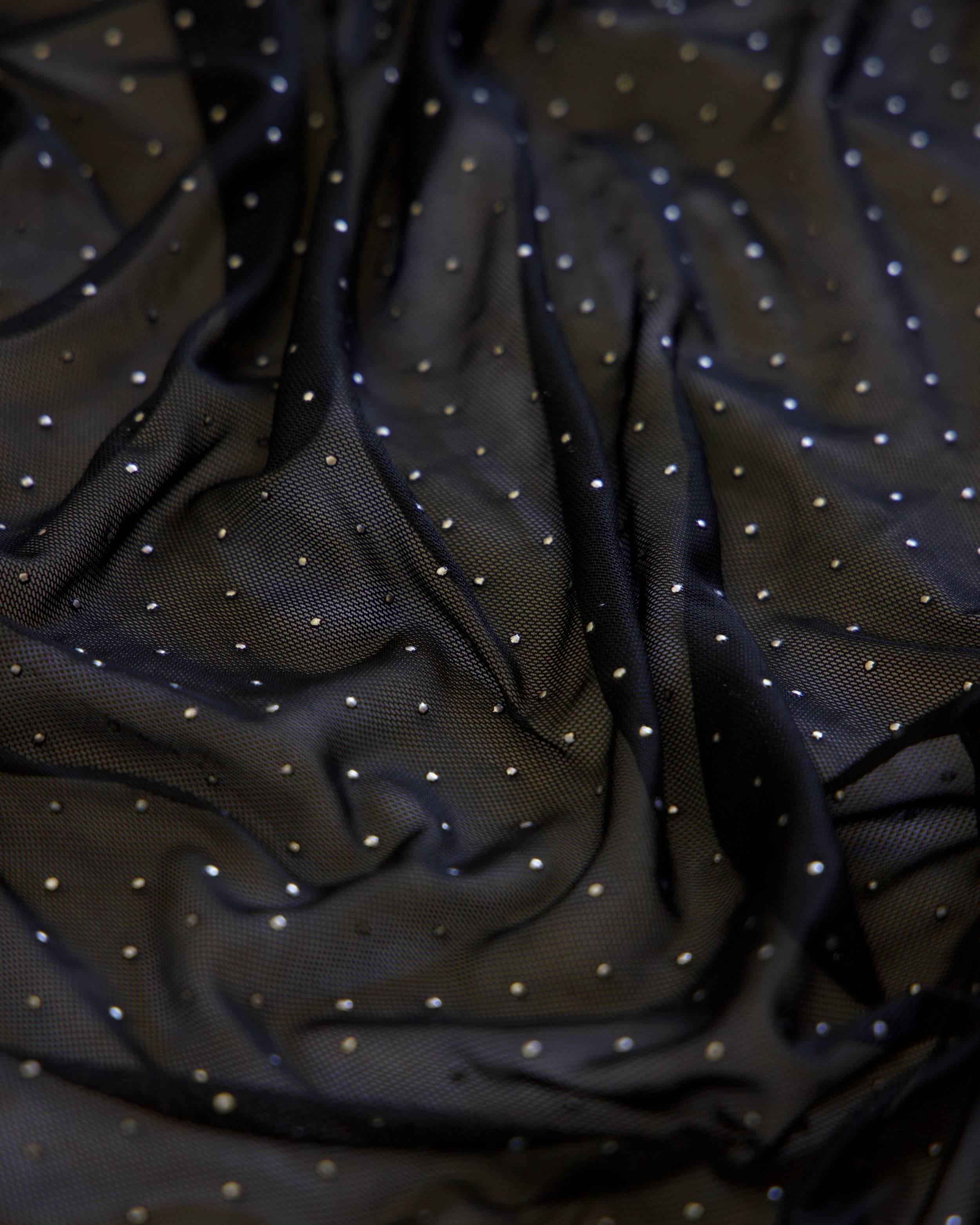 Black & Silver Micro Stud Mesh, Rhinestone Mesh Fabric, Stretch Mesh Fabric, Studded Mesh, Crystal Mesh Fabric, Sparkle Mesh, Sheer Stretch Mesh, Bling Mesh Fabric