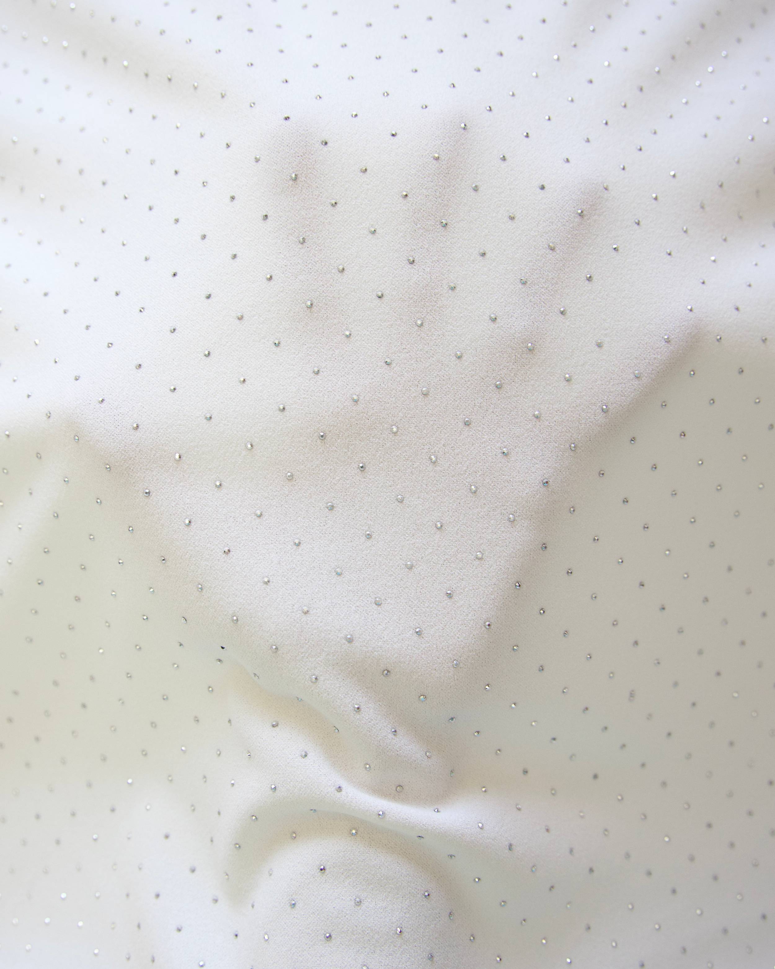 White Stardust Rhinestone Stretch Crepe, Kiki Sewing Store, Kiki Luxury Fabric, Cheap Fabric Store, Kiki Textiles, Kiki Textile by the Yard, Kiki Textile USA